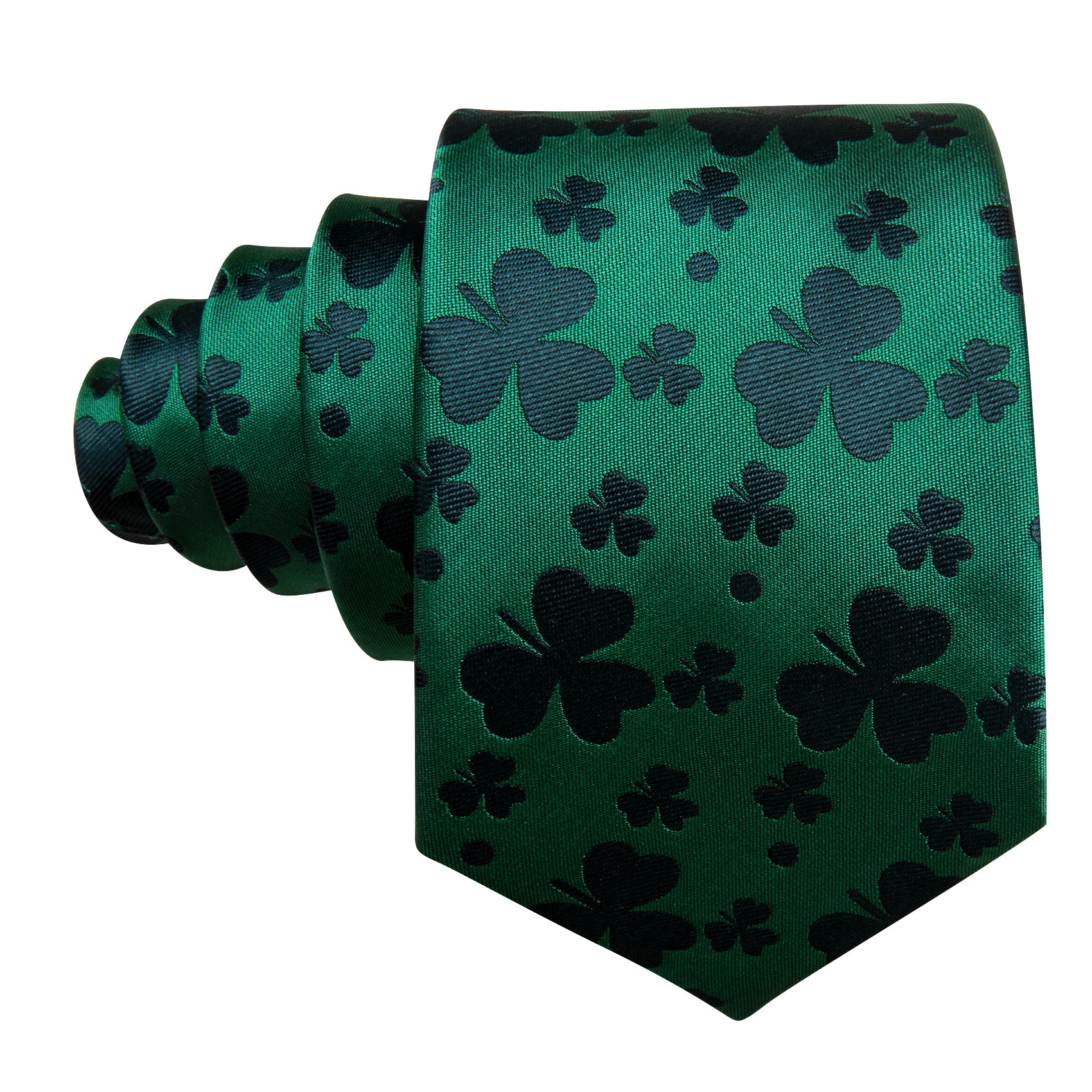 Barry Wang Green Clover Silk Tie Handkerchief Cufflinks Set