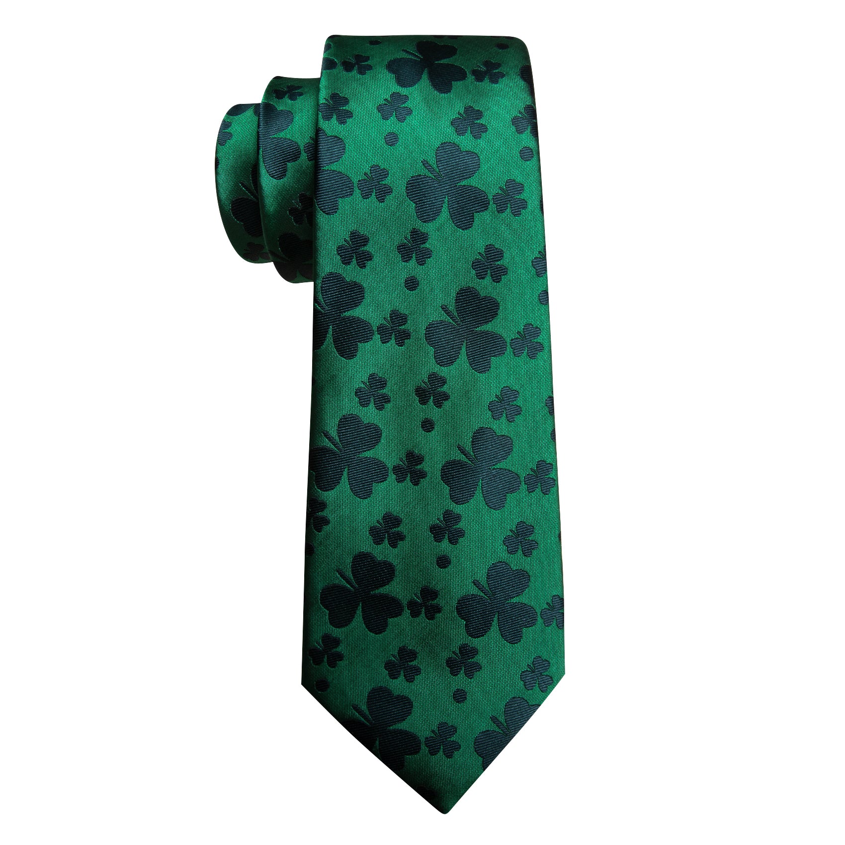 Barry Wang Green Clover Silk Tie Handkerchief Cufflinks Set