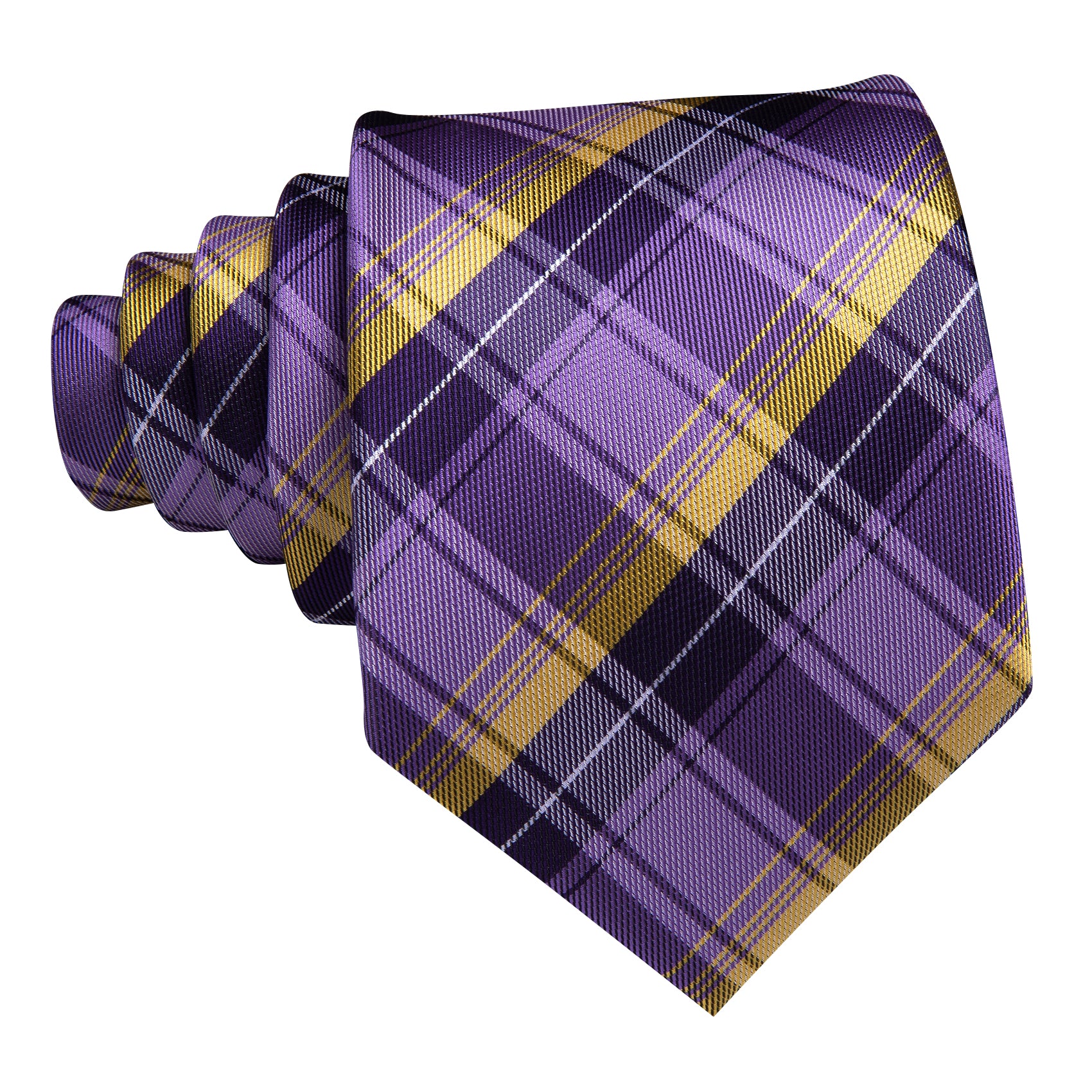 Purple Yellow Striped Silk Tie Handkerchief Cufflinks Set