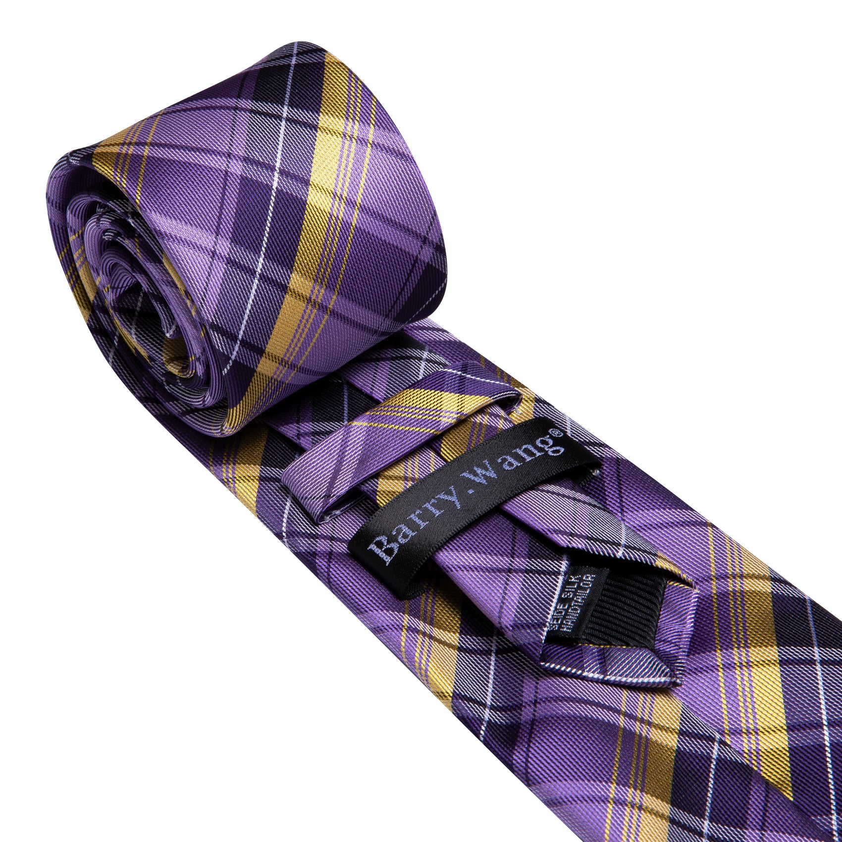 Purple Yellow Striped Silk Tie Handkerchief Cufflinks Set