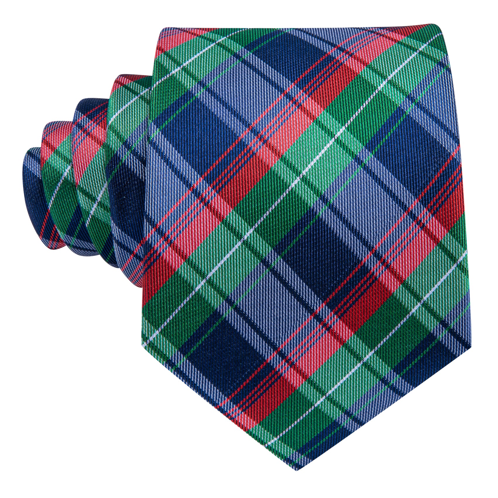 Classy Blue Red Plaid Tie Handkerchief Cufflinks Set
