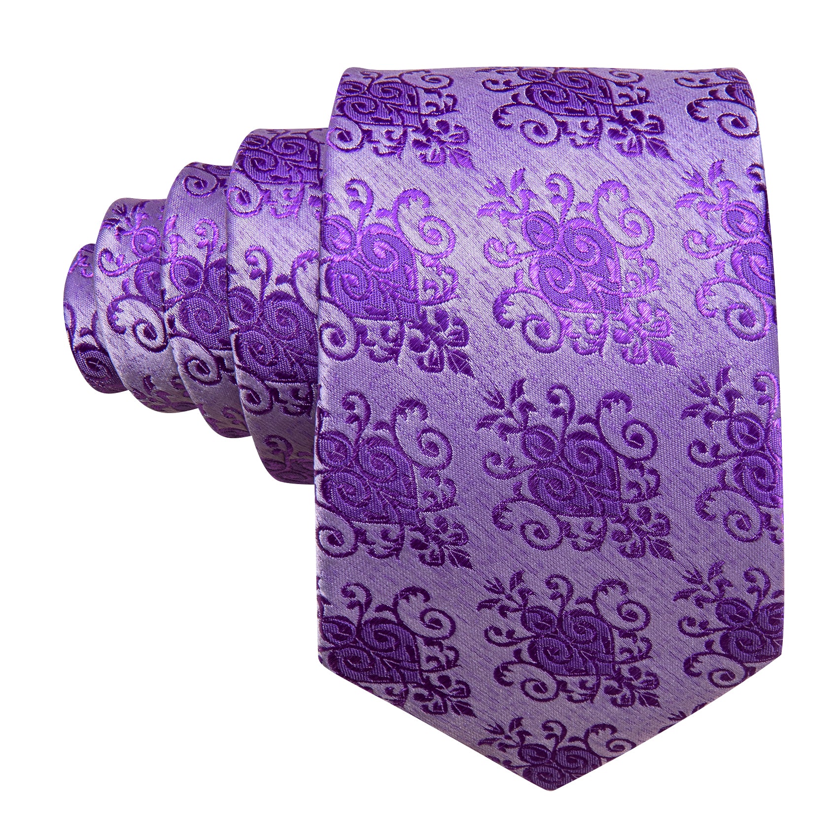 Novetly Purple Floral Silk Tie Handkerchief Cufflinks Set