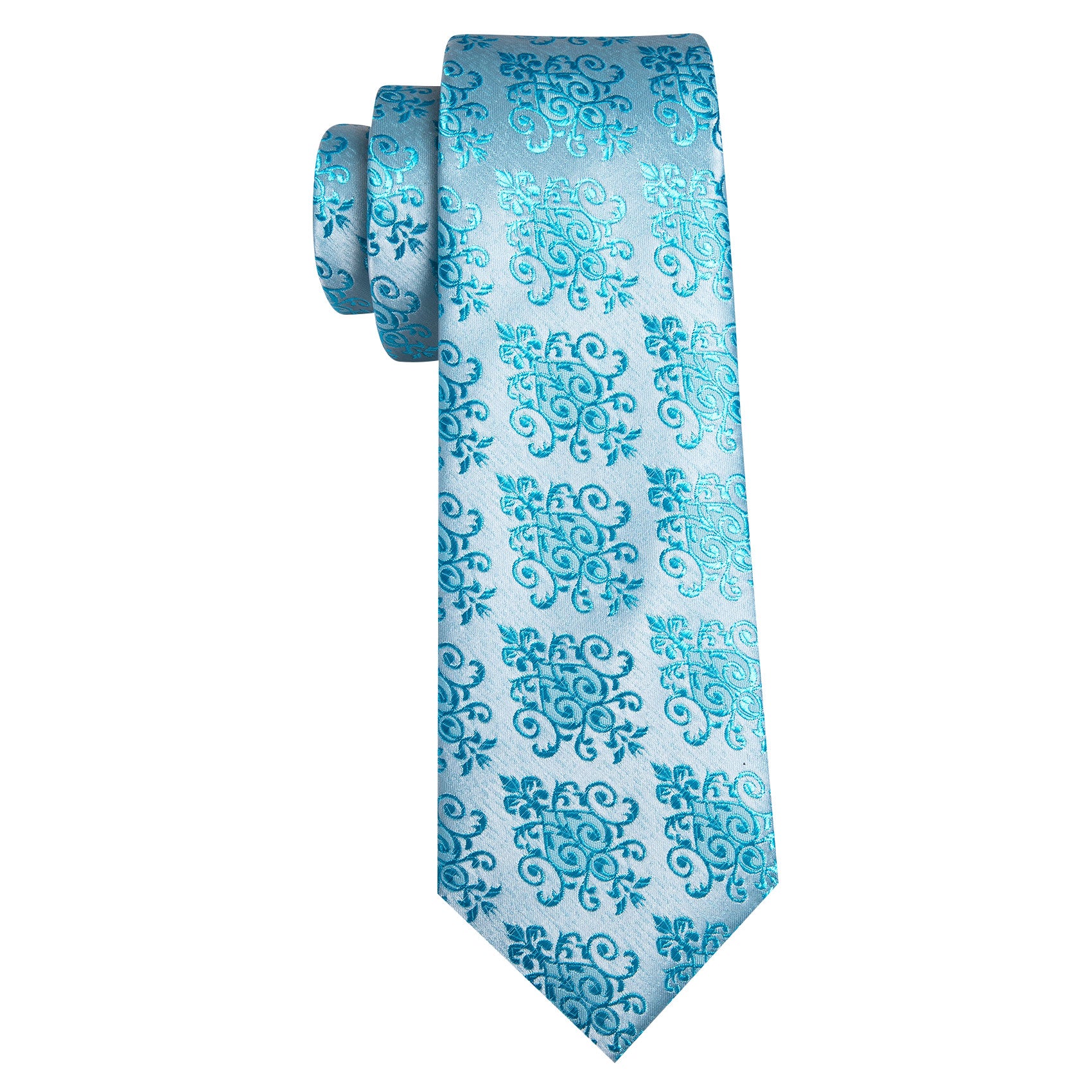 Sea Foam Floral Silk Tie Handkerchief Cufflinks Set