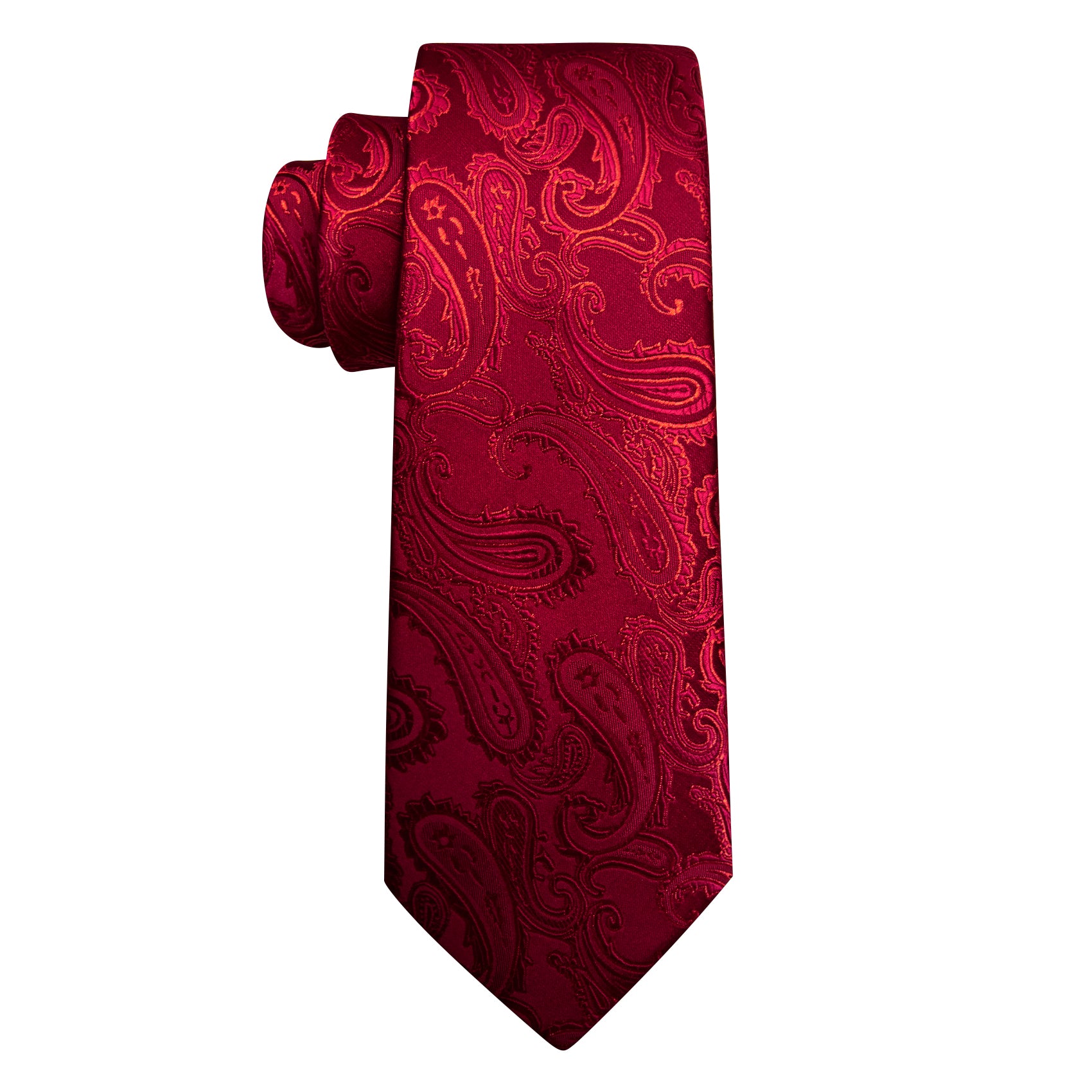 Dark Red Paisley Silk Tie Handkerchief Cufflinks Set