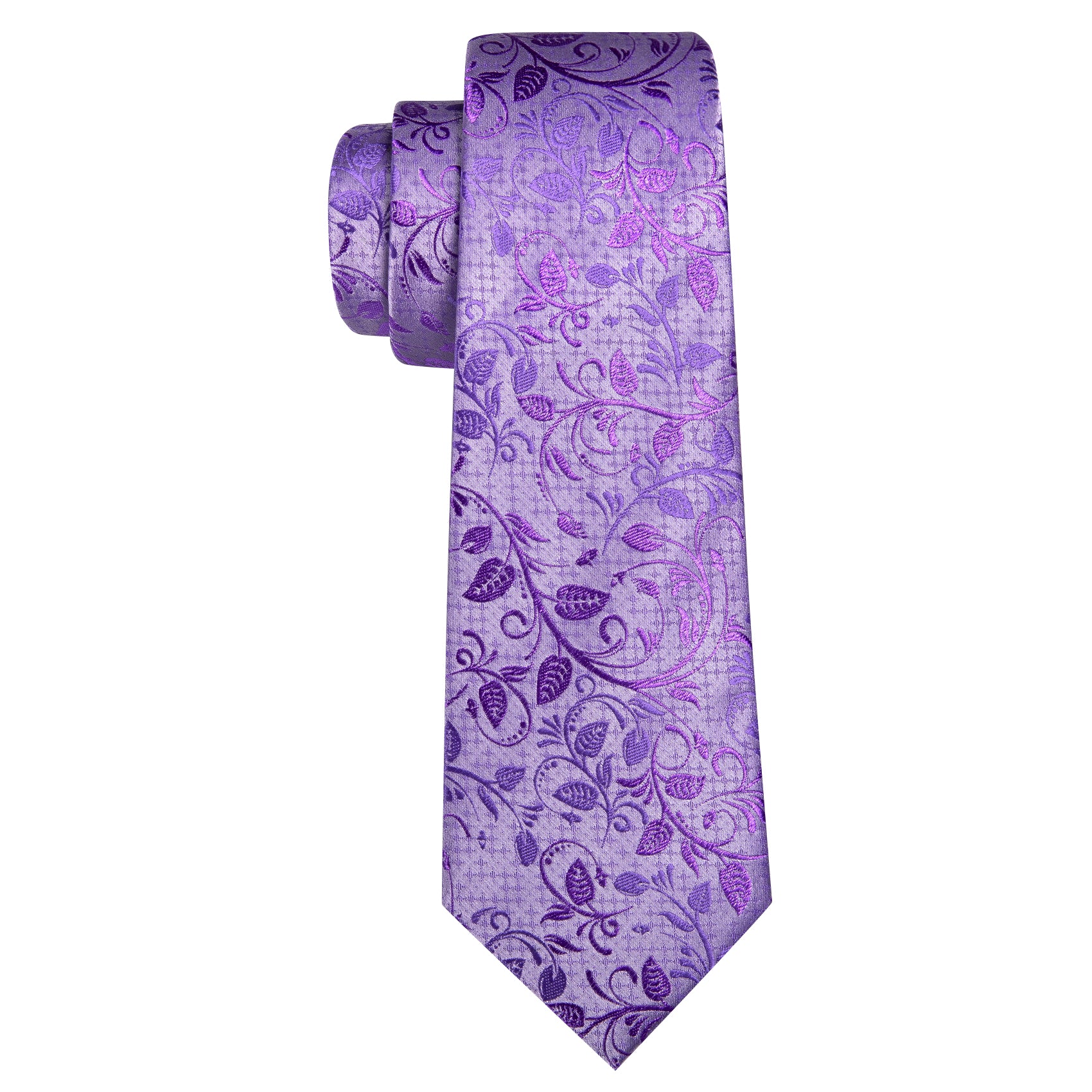 Purple Floral Silk Tie Handkerchief Cufflinks Set