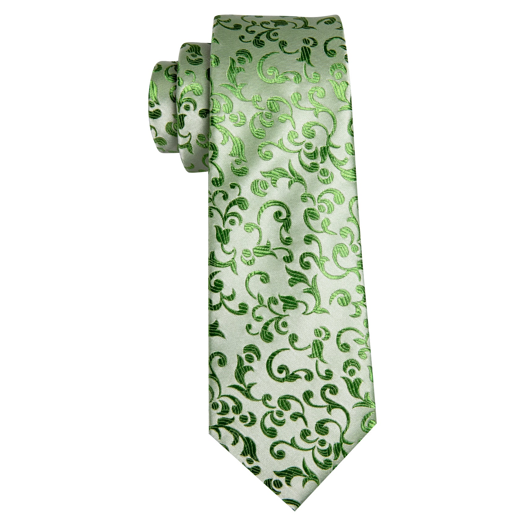 Green Floral Silk Tie Pocket Square Cufflinks Set
