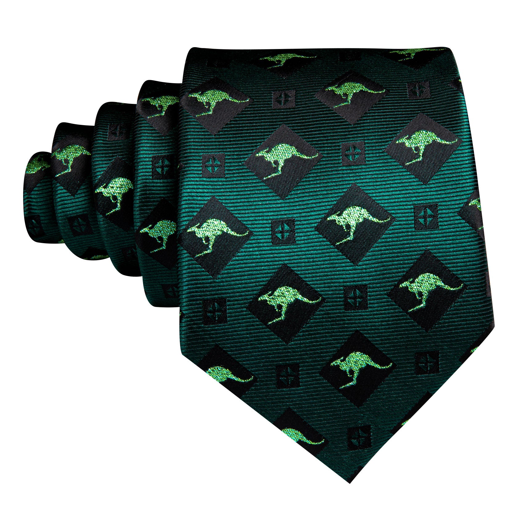 Barry.wang Green Tie Black Kangaroo Floral Silk Men's Tie Hanky Cufflinks Set