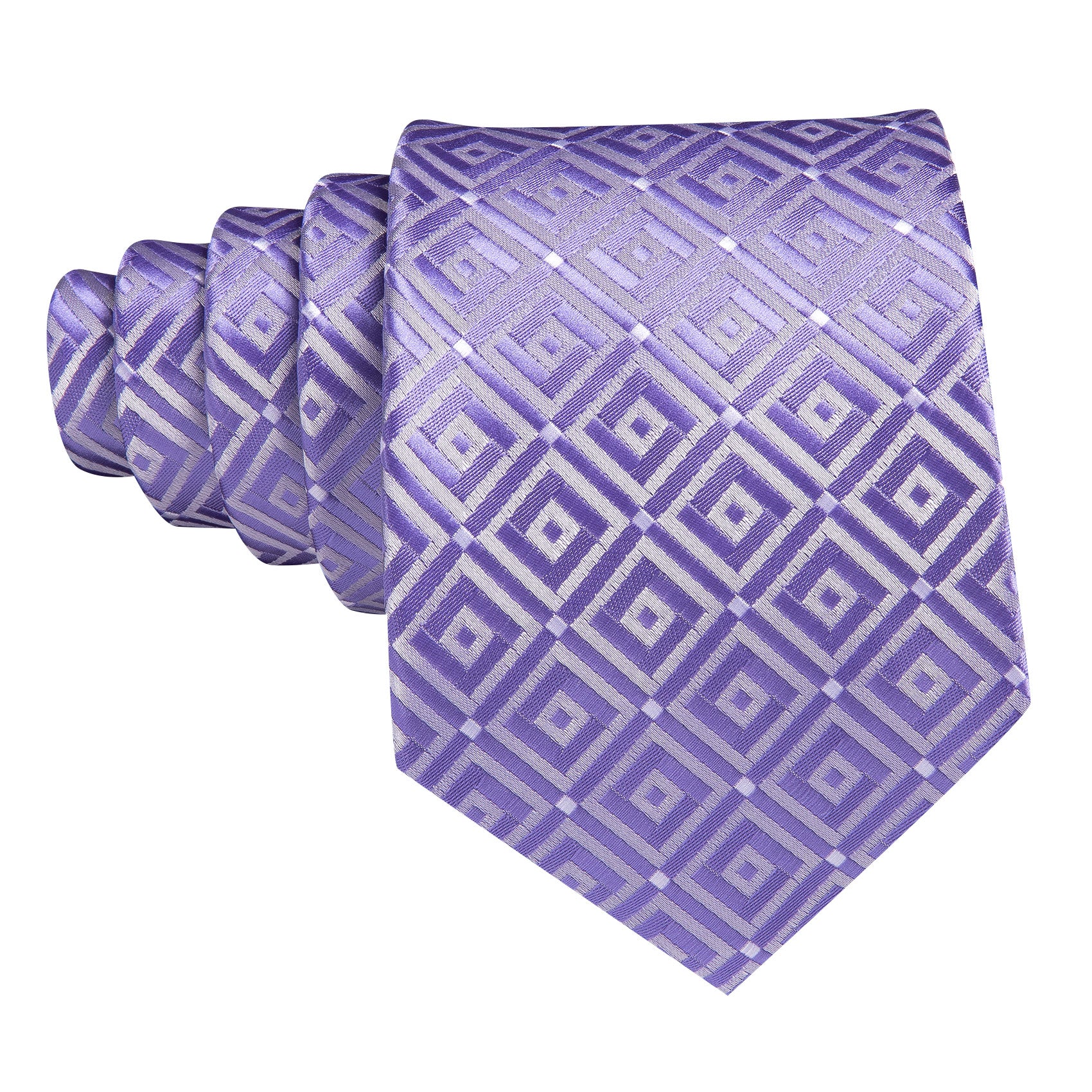 Novetly Purple White Plaid Silk Tie Handkerchief Cufflinks Set