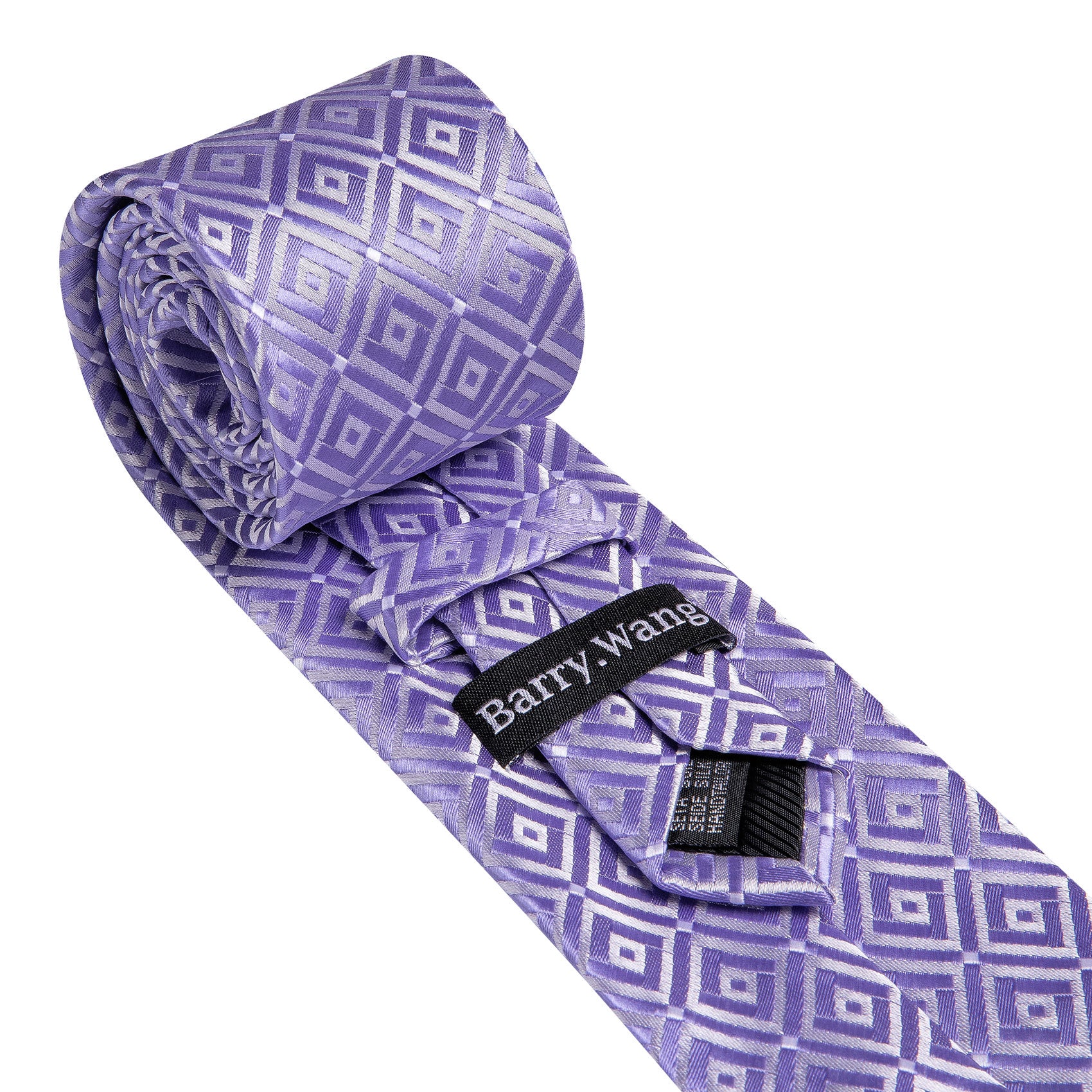 Novetly Purple White Plaid Silk Tie Handkerchief Cufflinks Set