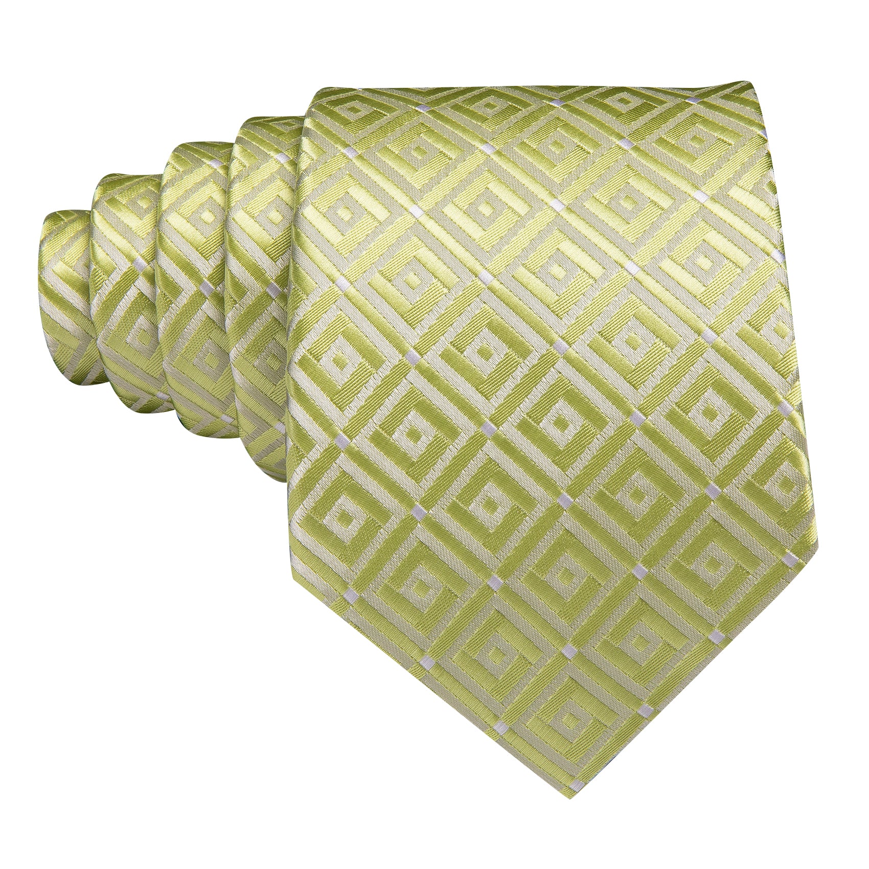 Novetly Yellow Green Plaid Silk Tie Handkerchief Cufflinks Set
