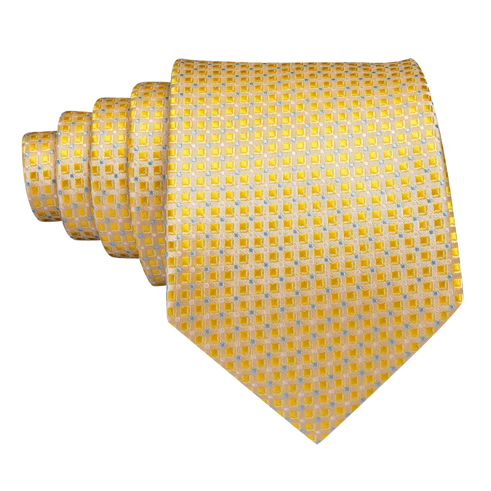 Novetly Gold Plaid Silk Tie Handkerchief Cufflinks Set