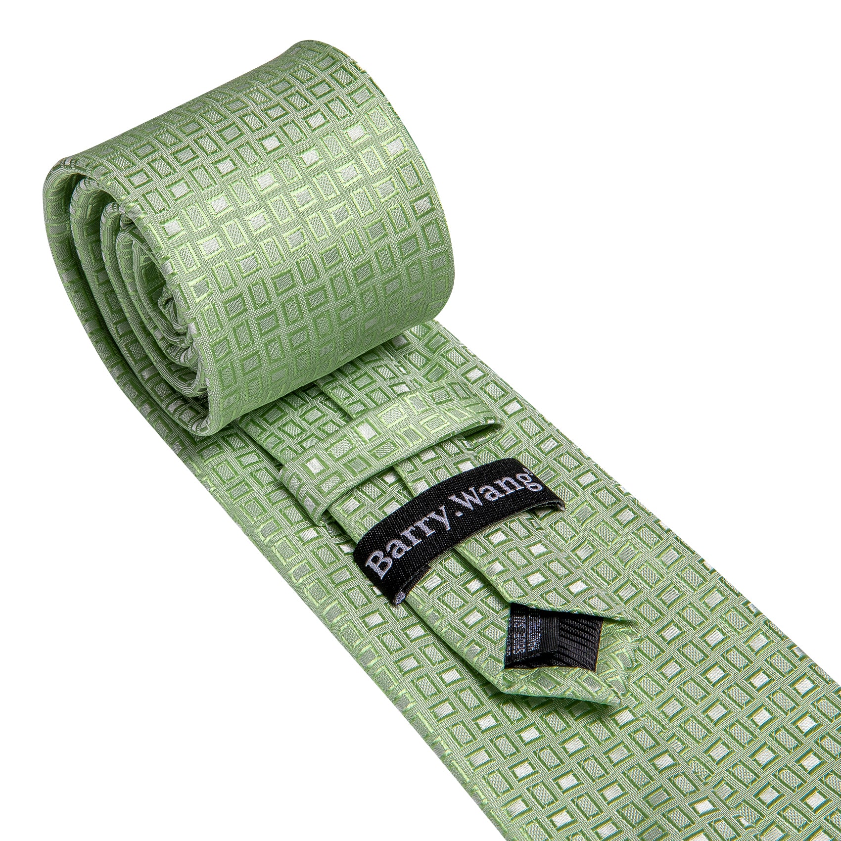 Green Plaid Silk Tie Pocket Square Cufflinks Set