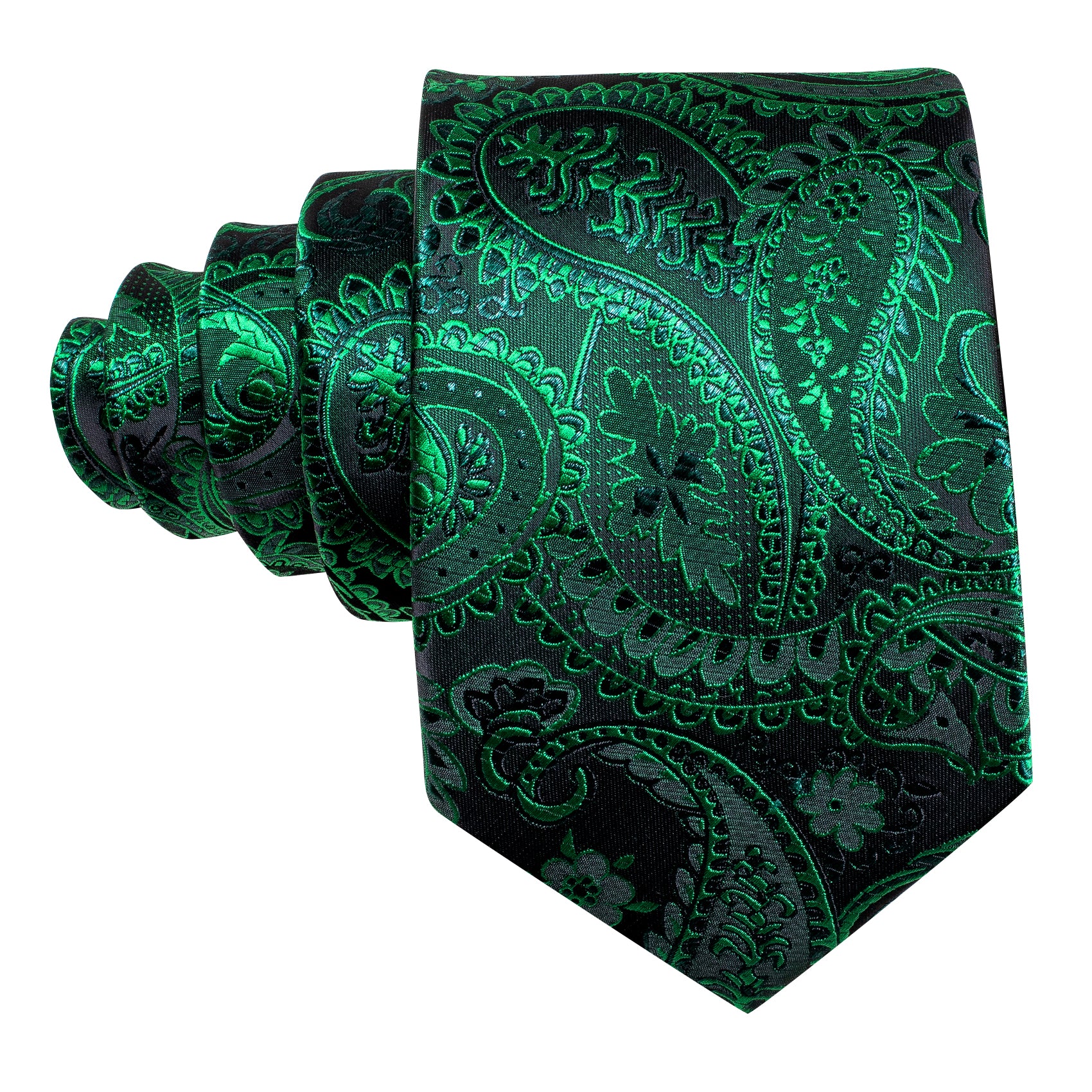 Green Paisley Tie Handkerchief Cufflinks Set