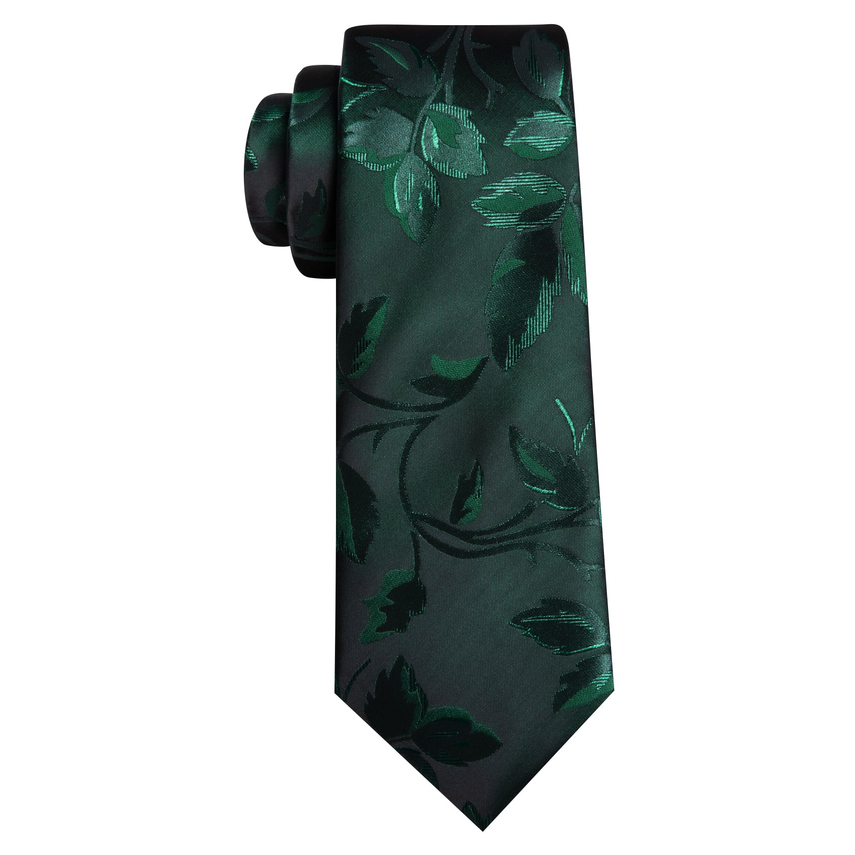 Black Green Floral Silk Tie Handkerchief Cufflinks Set
