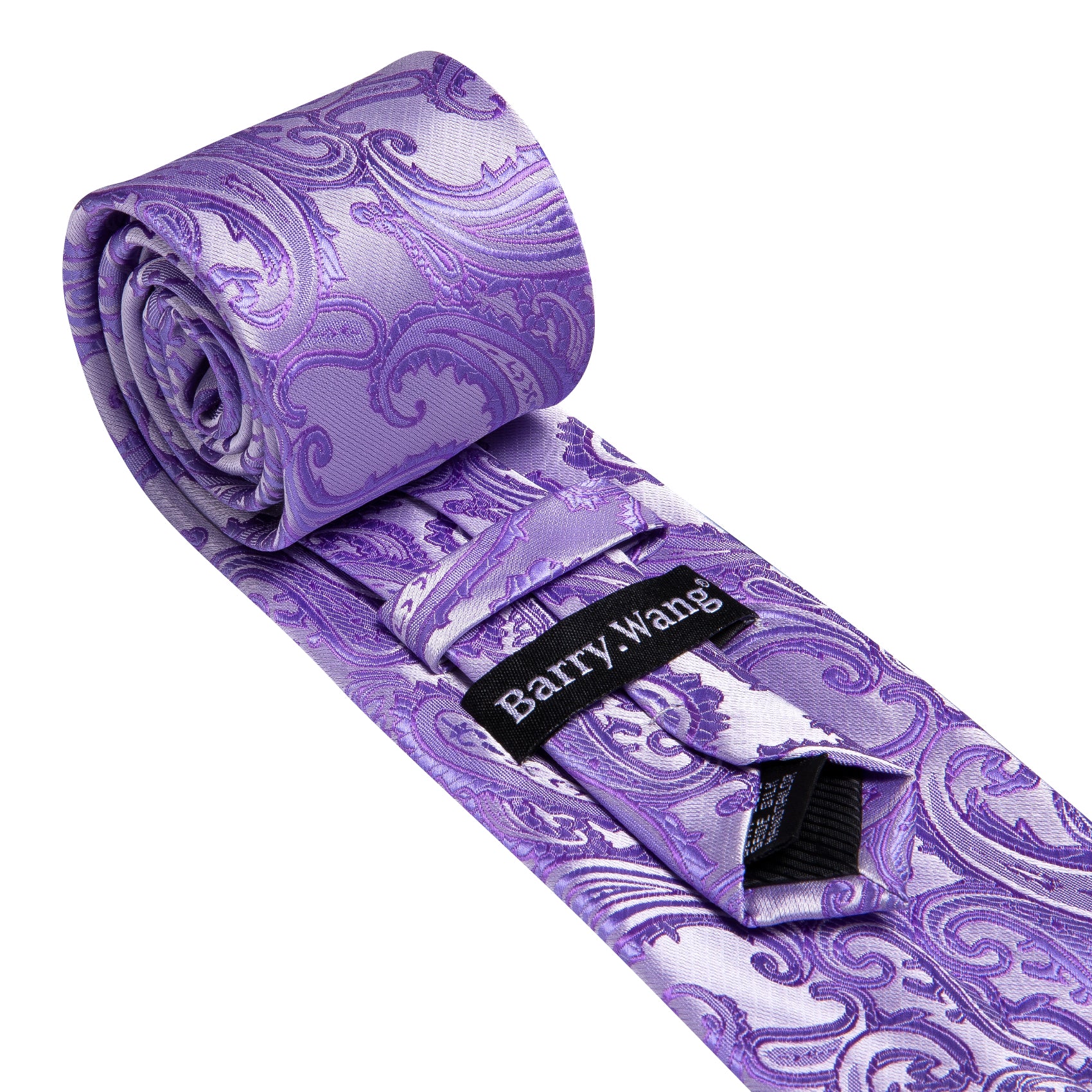 Purple Silver Paisley Tie Handkerchief Cufflinks Set