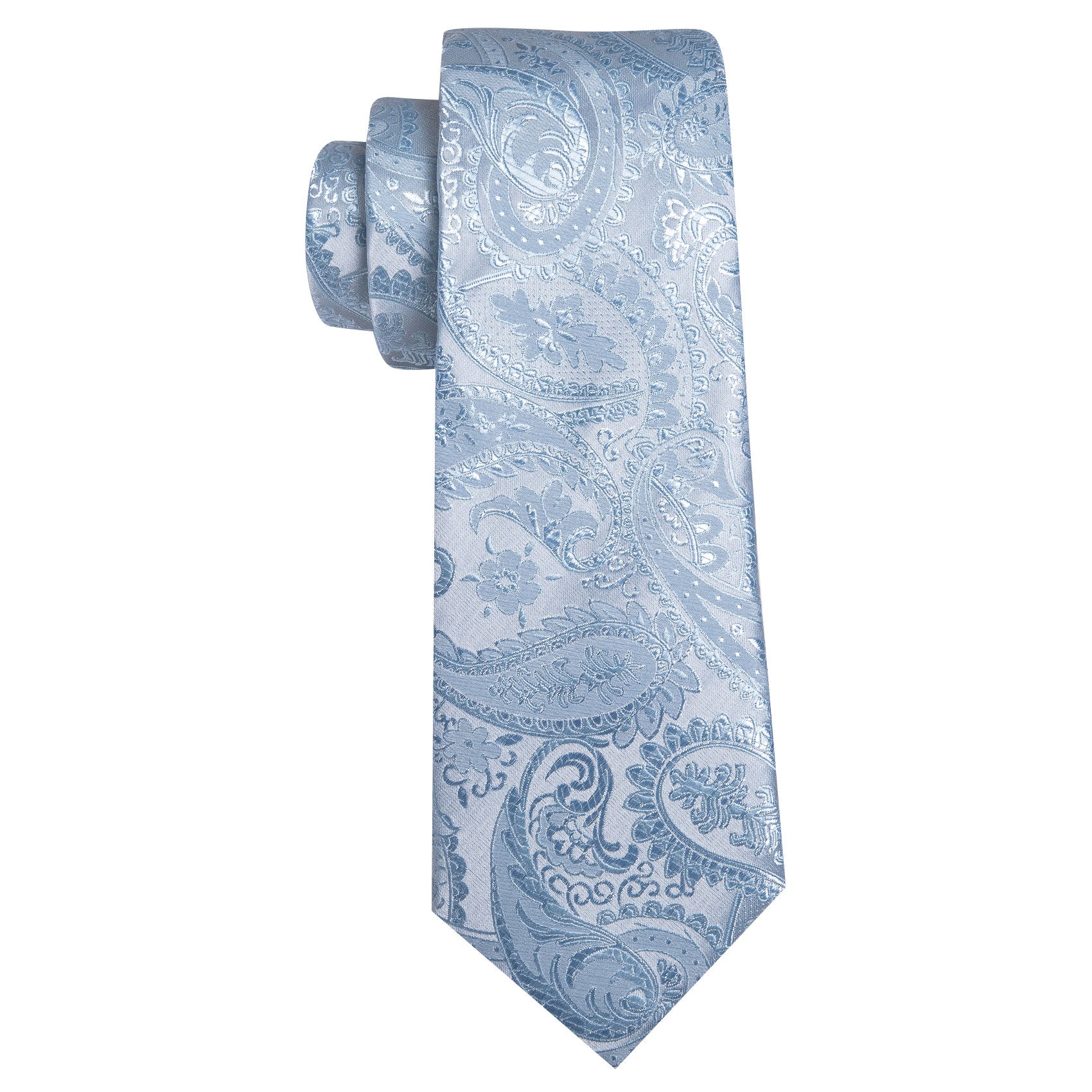 Light Blue Paisley Tie Handkerchief Cufflinks Set