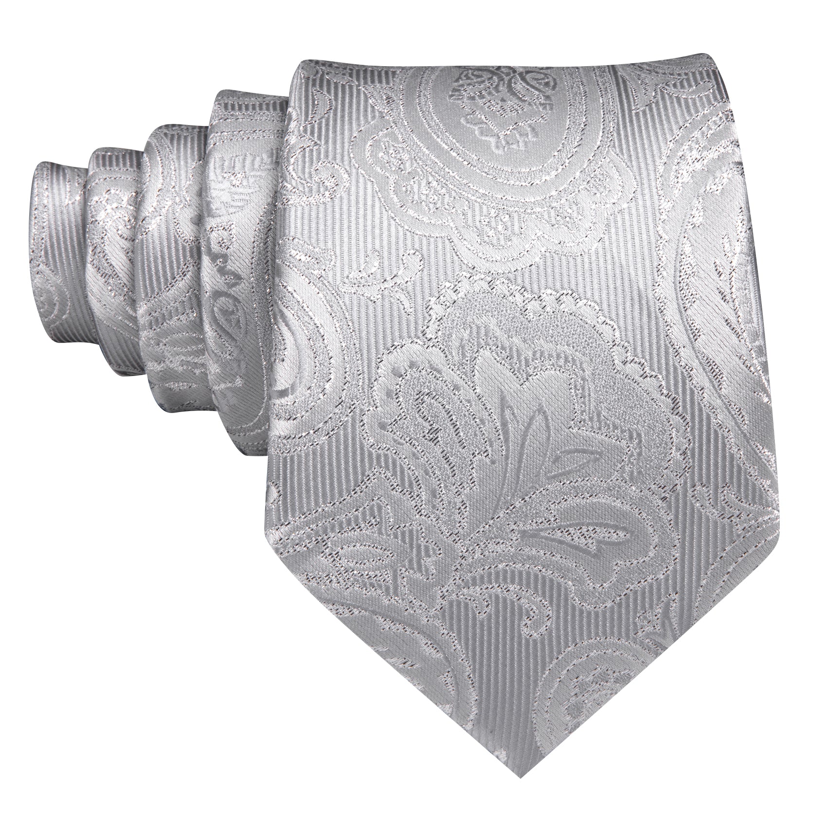 Grey Paisley Silk Tie Handkerchief Cufflinks Set