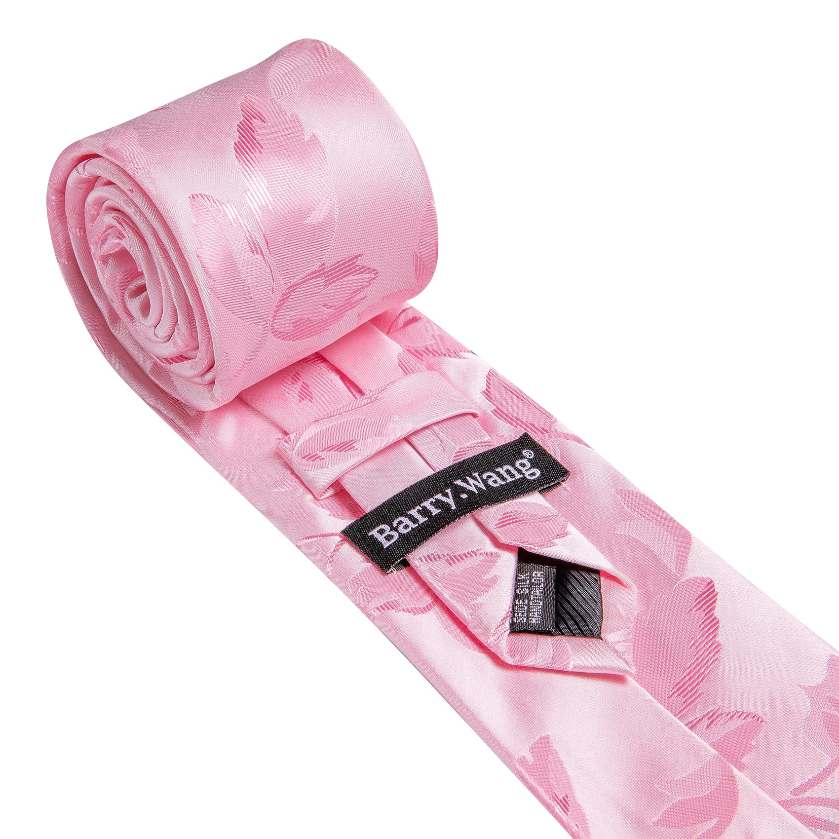 Pink Leaf Floral Silk Tie Handkerchief Cufflinks Set