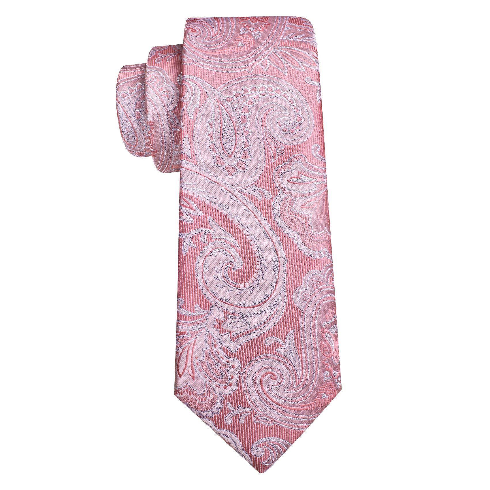  Pink Men's Wedding Paisley Silk Necktie Hanky Cufflinks Set