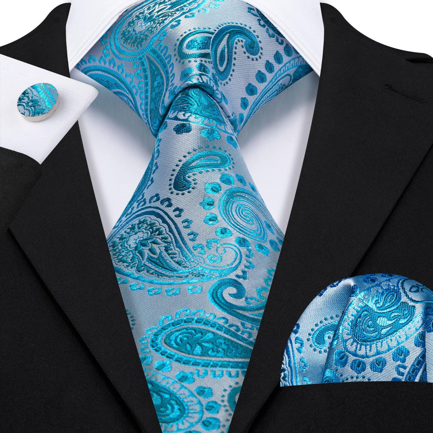 Teal Blue Jacquard Men's Paiskey neck tie 