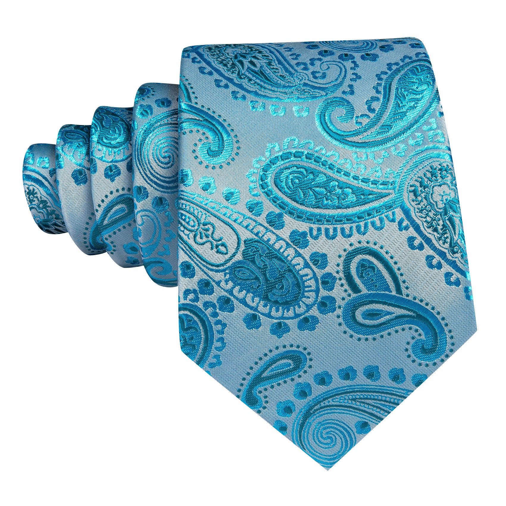 Beautiful Sky Blue Paisley Silk Tie Handkerchief Cufflinks Set