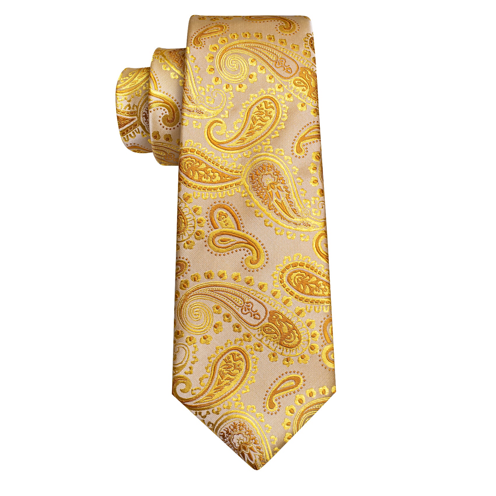 Gold Paisley Silk Tie Hanky Cufflinks Set