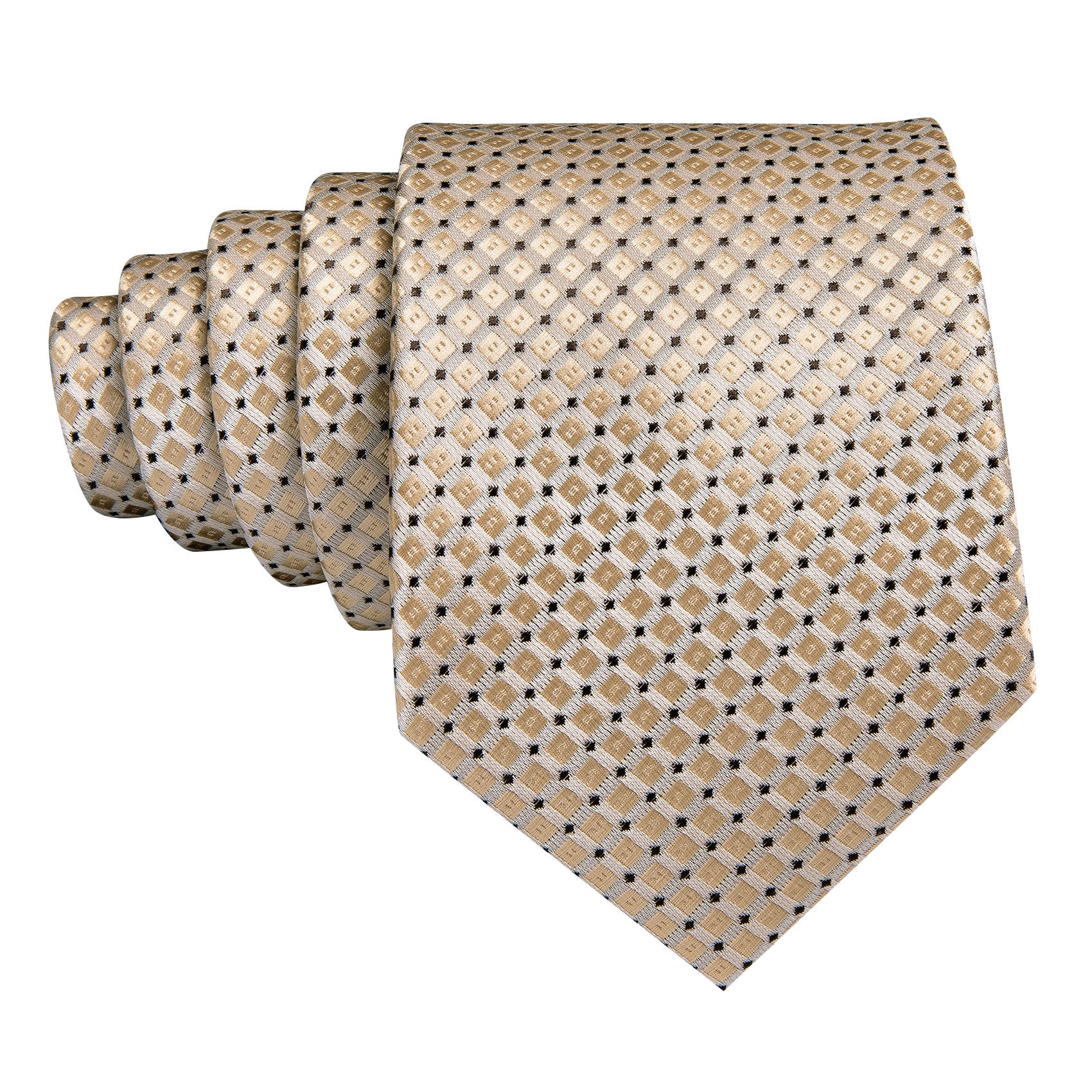 Novetly Tan Plaid Silk Tie Handkerchief Cufflinks Set