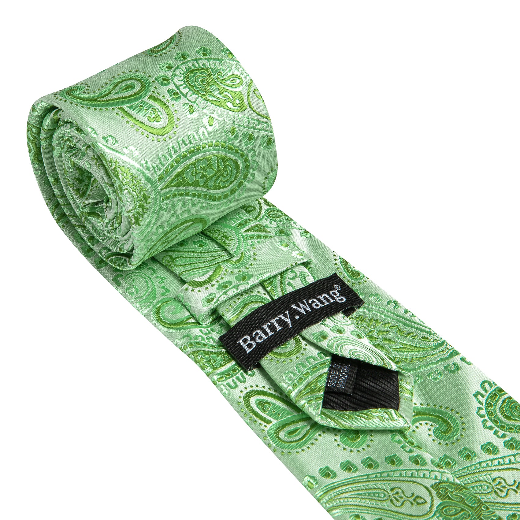 Barry Wang Turquoise Green Paisley Silk Tie Handkerchief Cufflinks Set