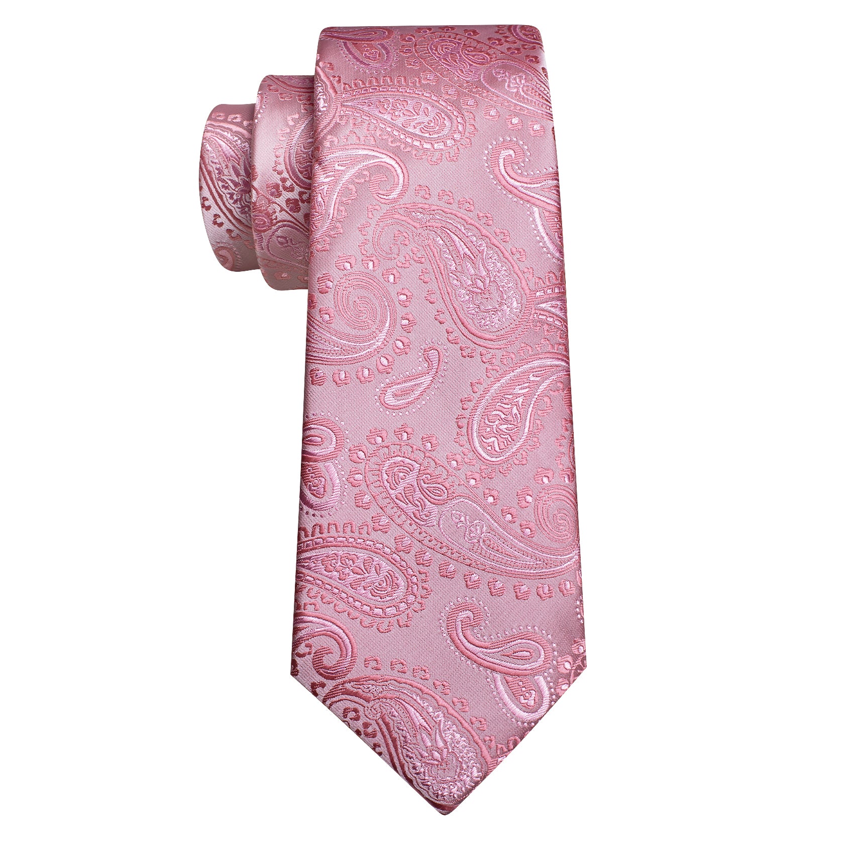  Wedding Tie Pink Paisley Silk Necktie Hanky Cufflinks Set
