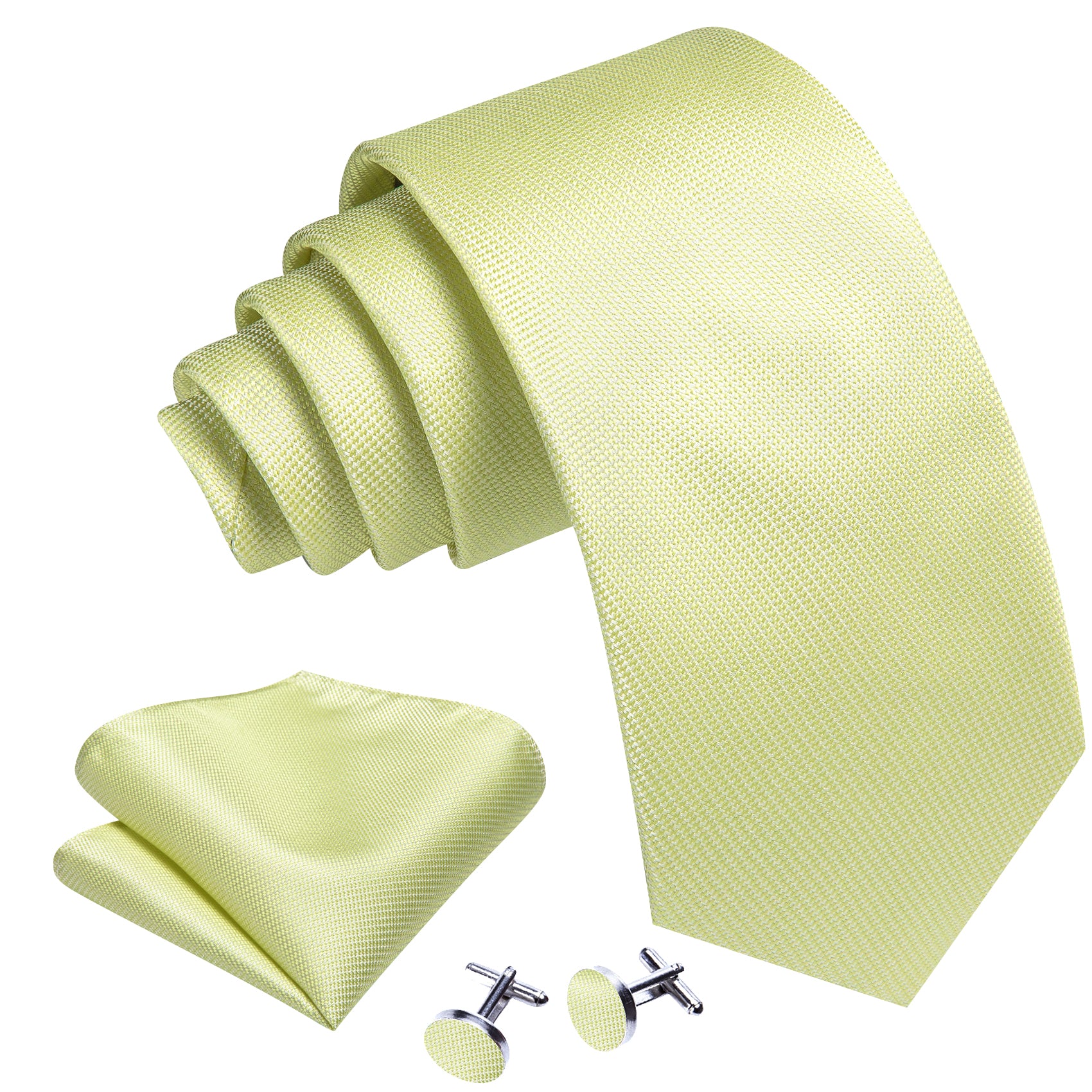  Mist Green Solid Silk Tie Handkerchief Cufflinks Set
