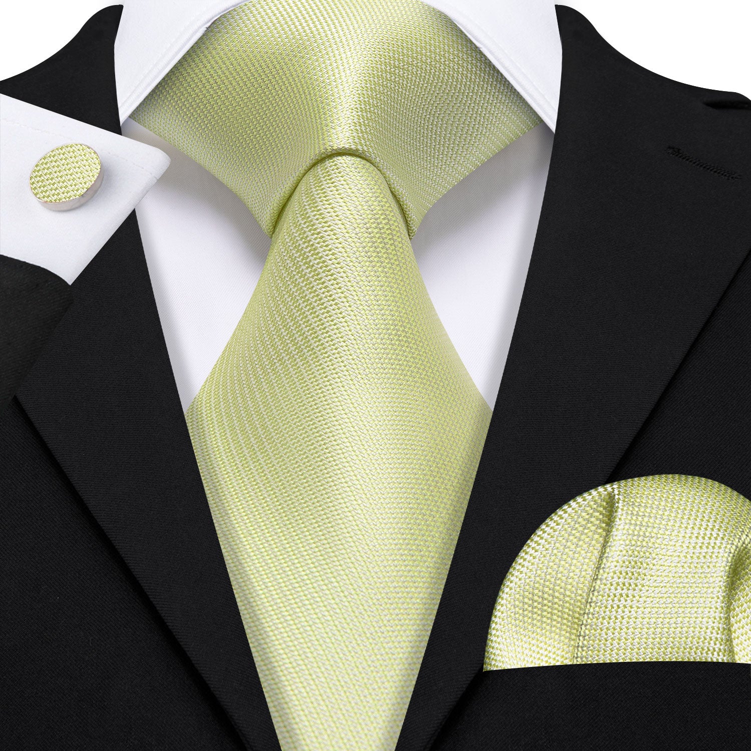 Mist Green Solid Silk Tie Handkerchief Cufflinks Set