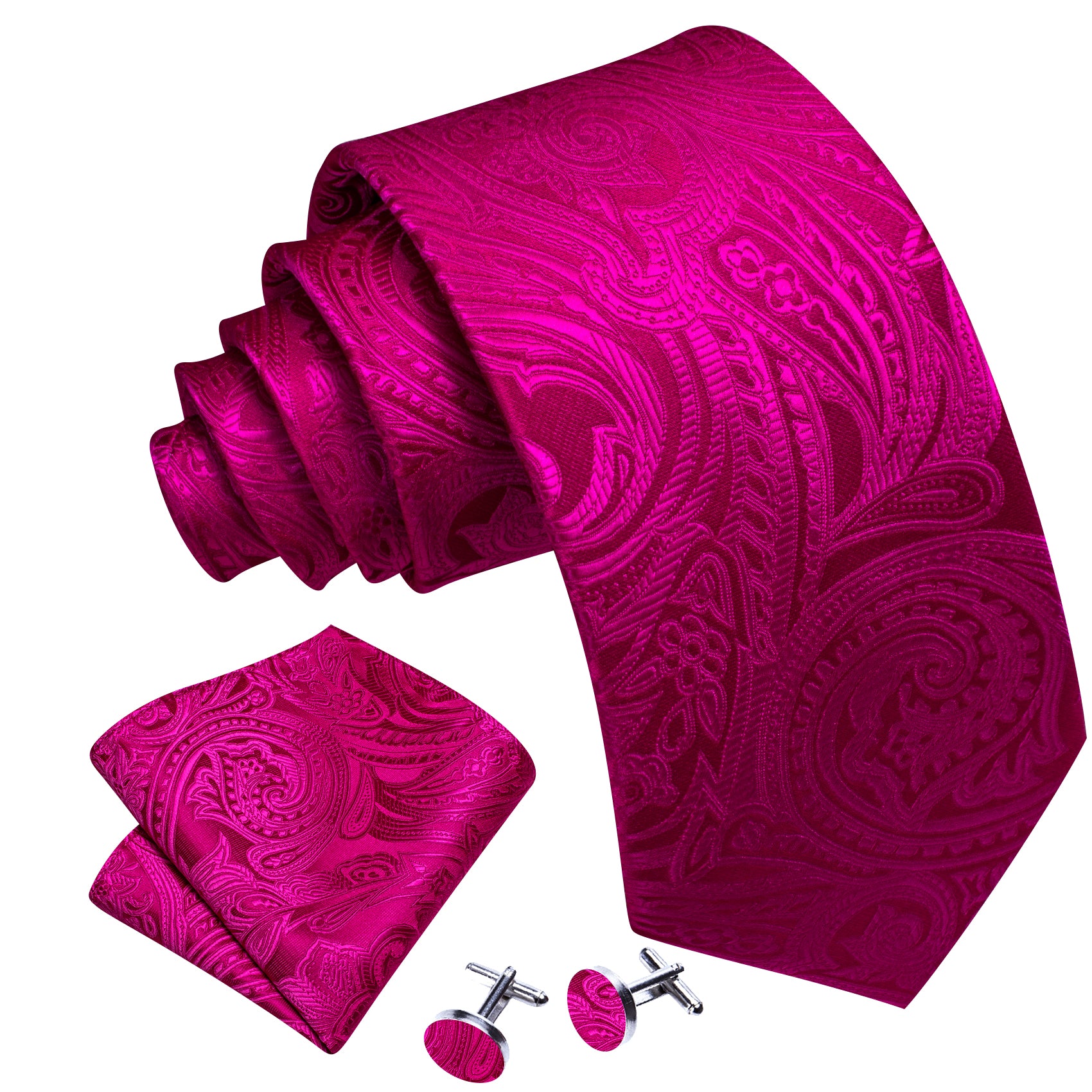 Barry.wang Orchid Tie Paisley Silk Men's Tie Hanky Cufflinks Set