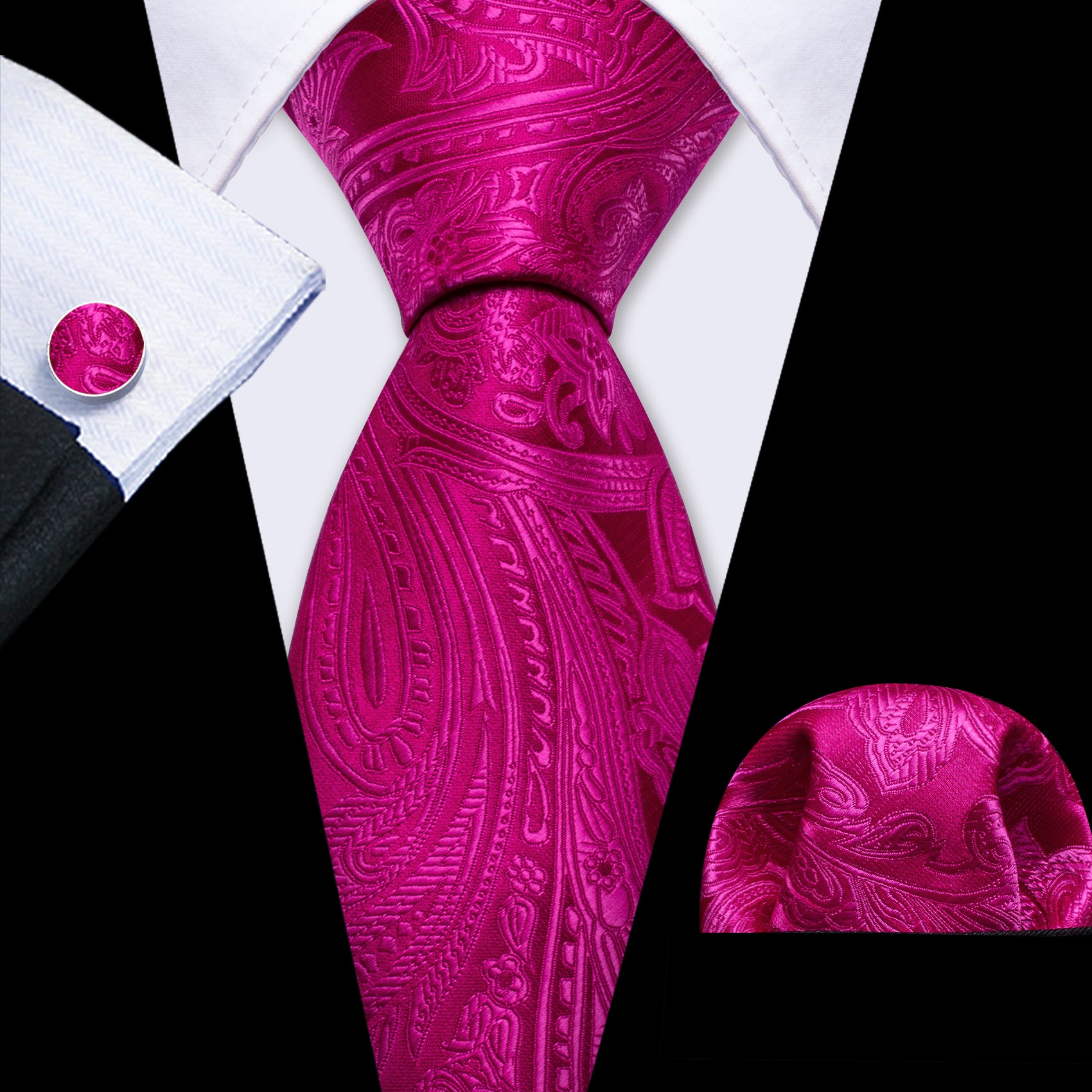 Orchid Paisley Silk Tie Pocket Square Cufflinks Set