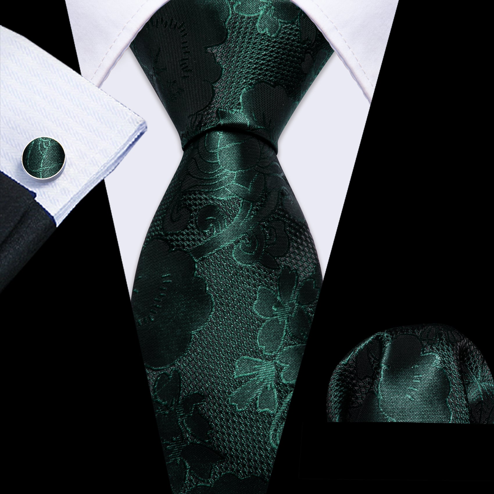 Dark Green Flower Silk Tie 