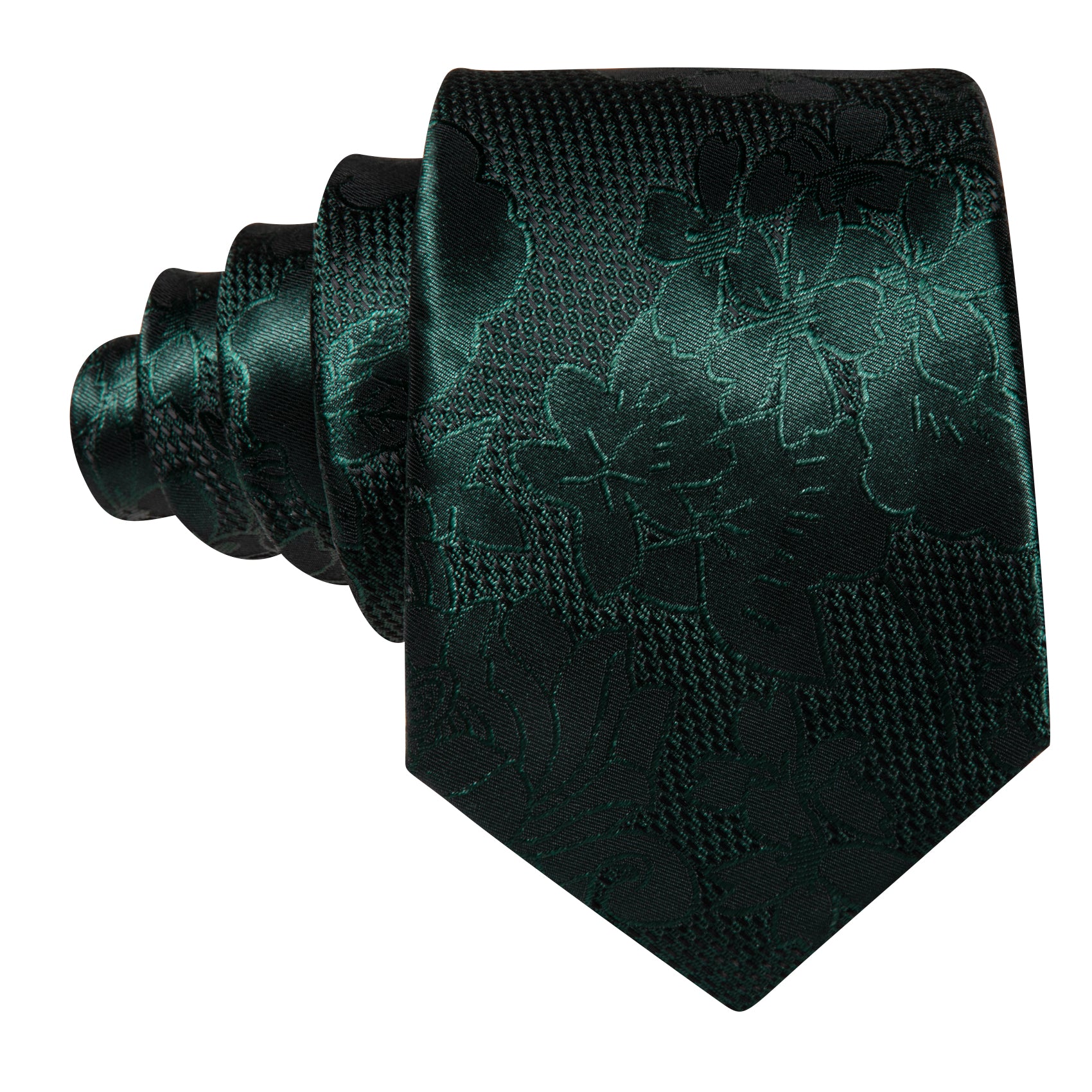 Dark Green Flower Silk Tie Hanky Cufflinks Set