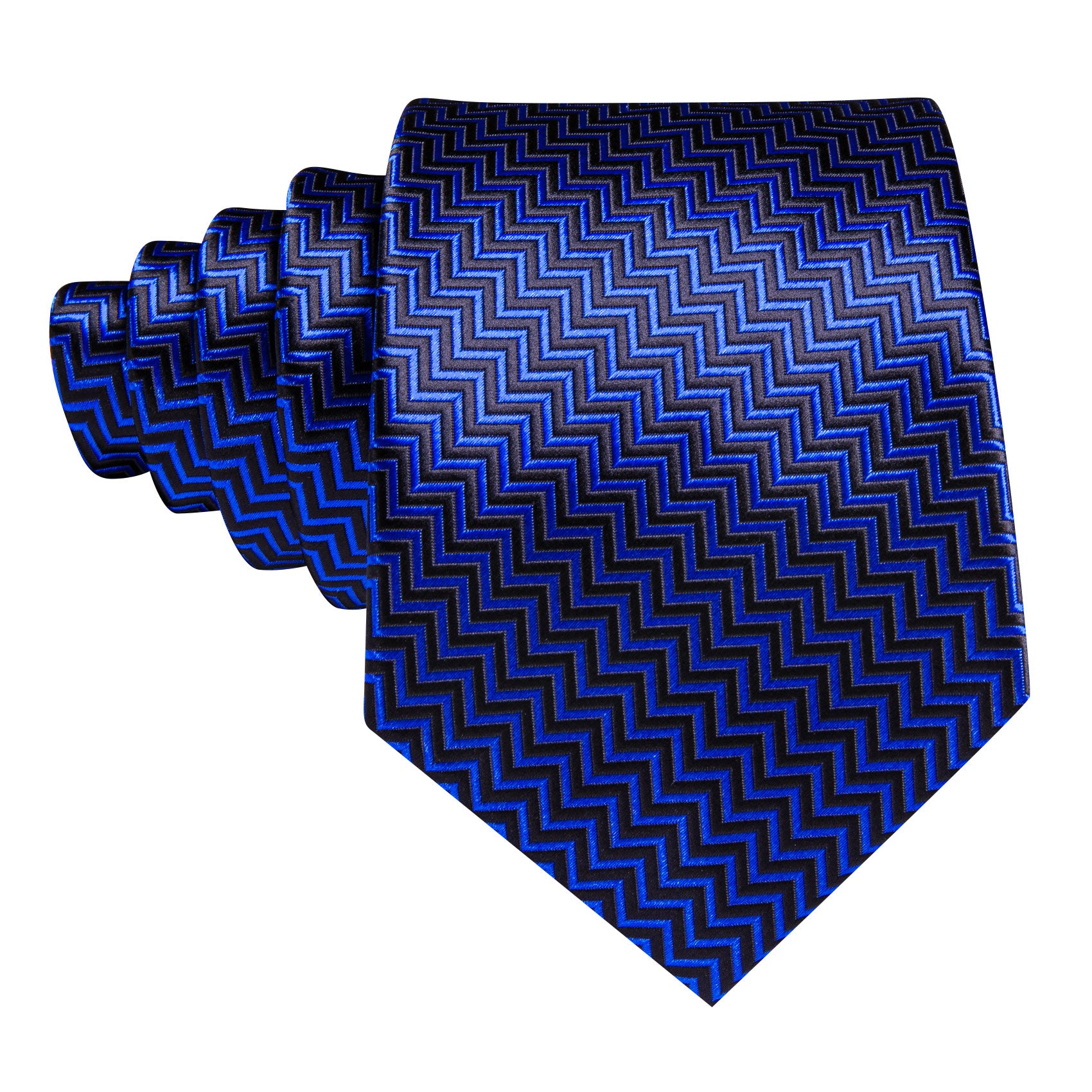 Cobalt Blue Black Ripple Silk Tie Handkerchief Cufflinks Set