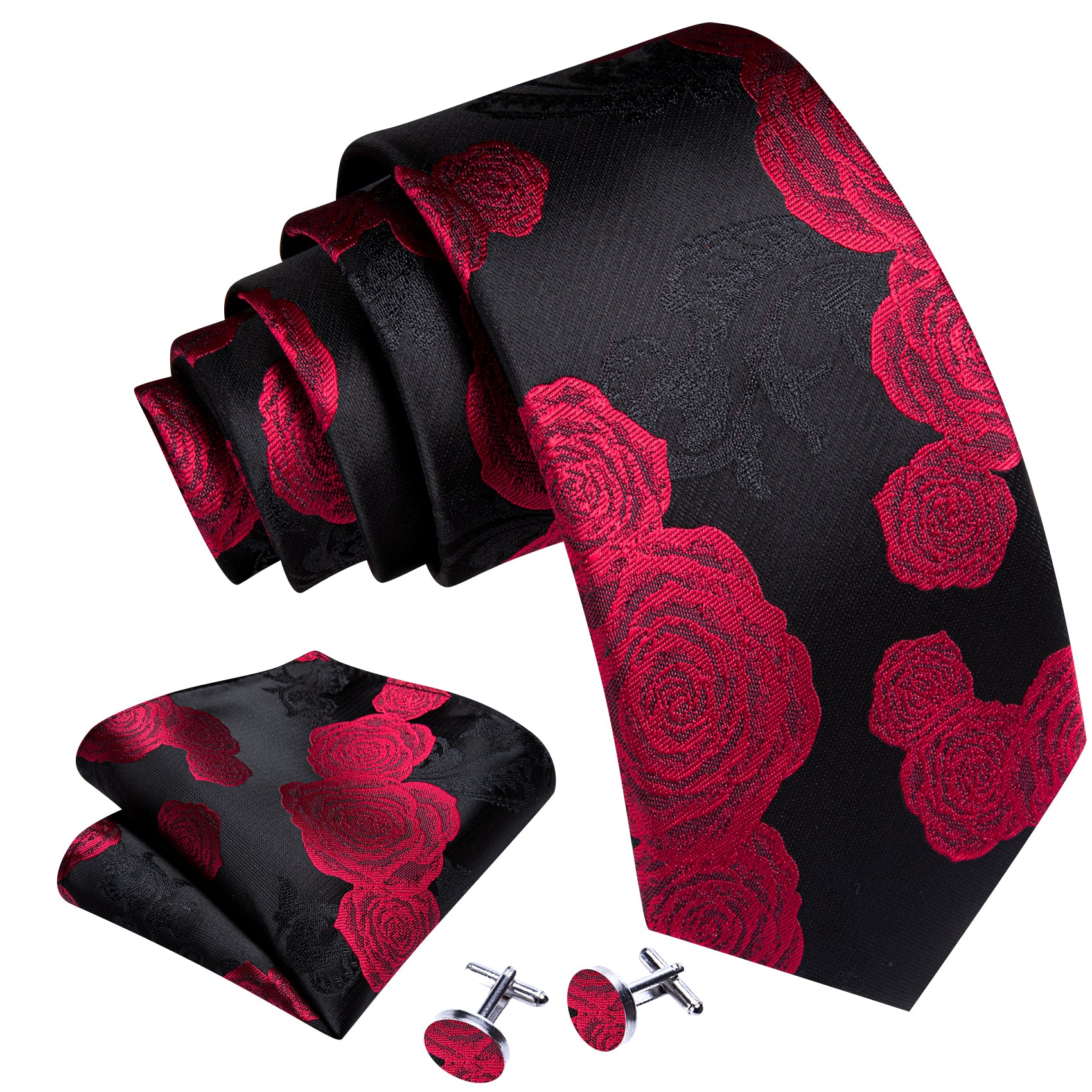 all black suit red tie