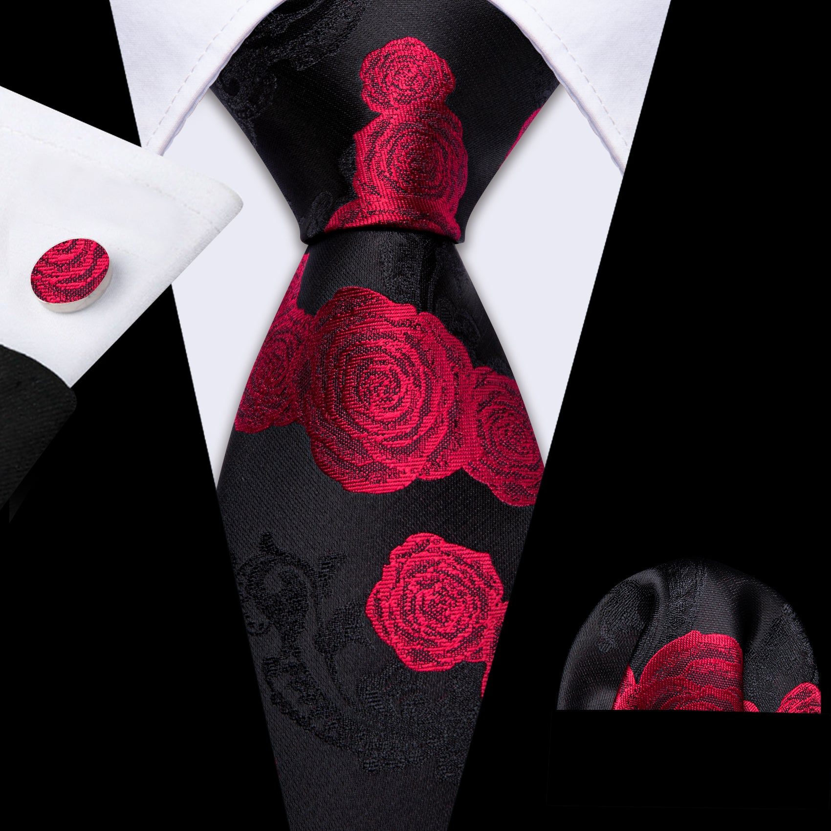 suit with red tie
