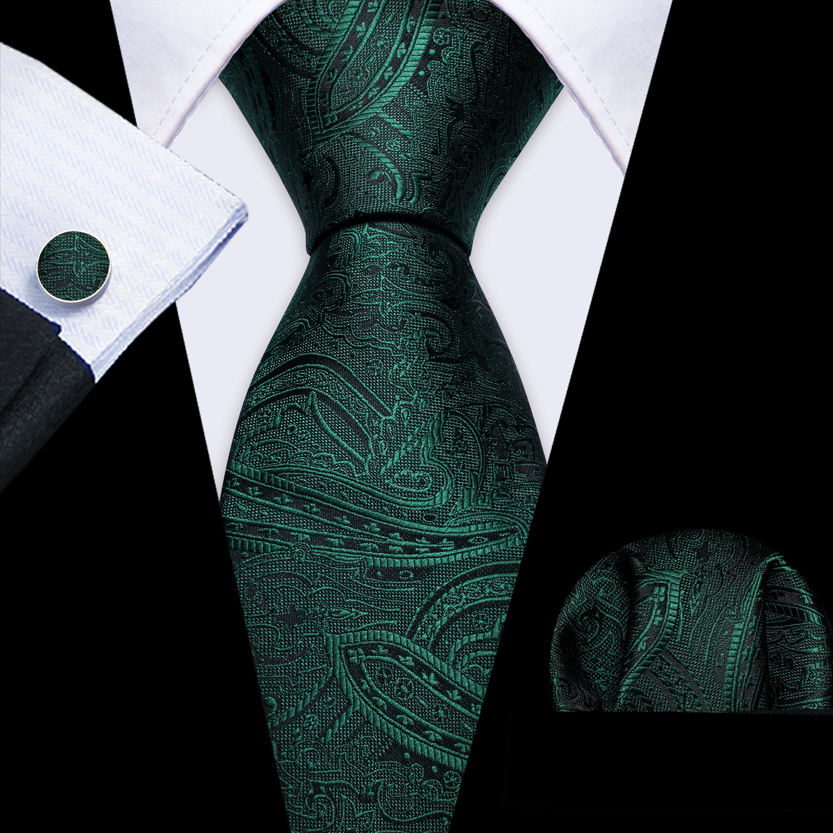  Green Tie Jacquard Paisley Silk Men's Tie