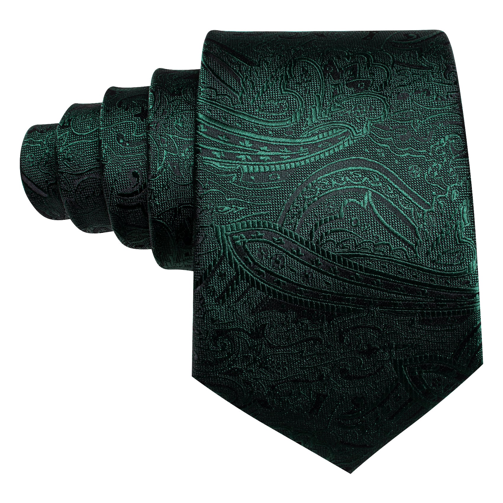 Barry Wang Green Tie Jacquard Paisley Silk Men's Tie Hanky Cufflinks Set