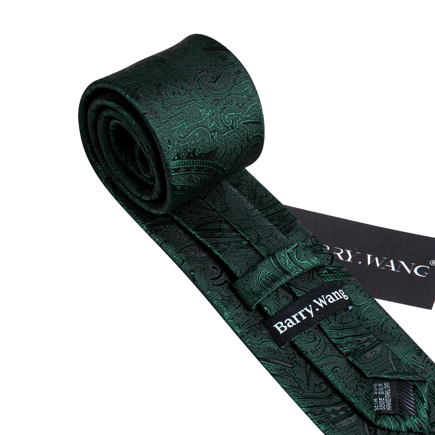 Barry Wang Green Tie Jacquard Paisley Silk Men's Tie Hanky Cufflinks Set