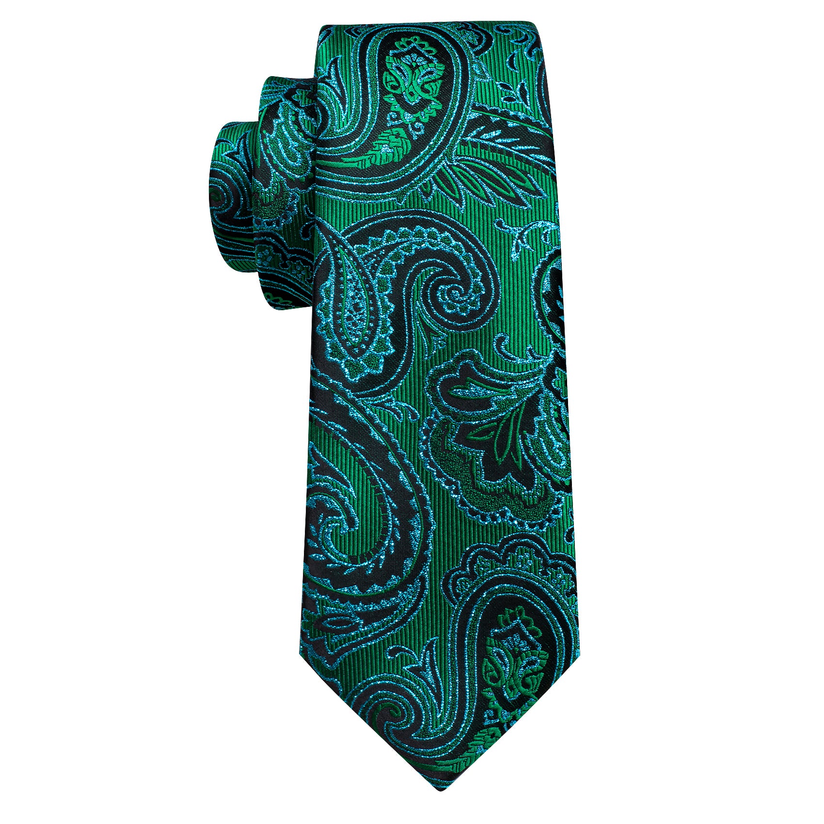 Barry Wang  Blue Green Paisley Silk Tie Hanky Cufflinks Set