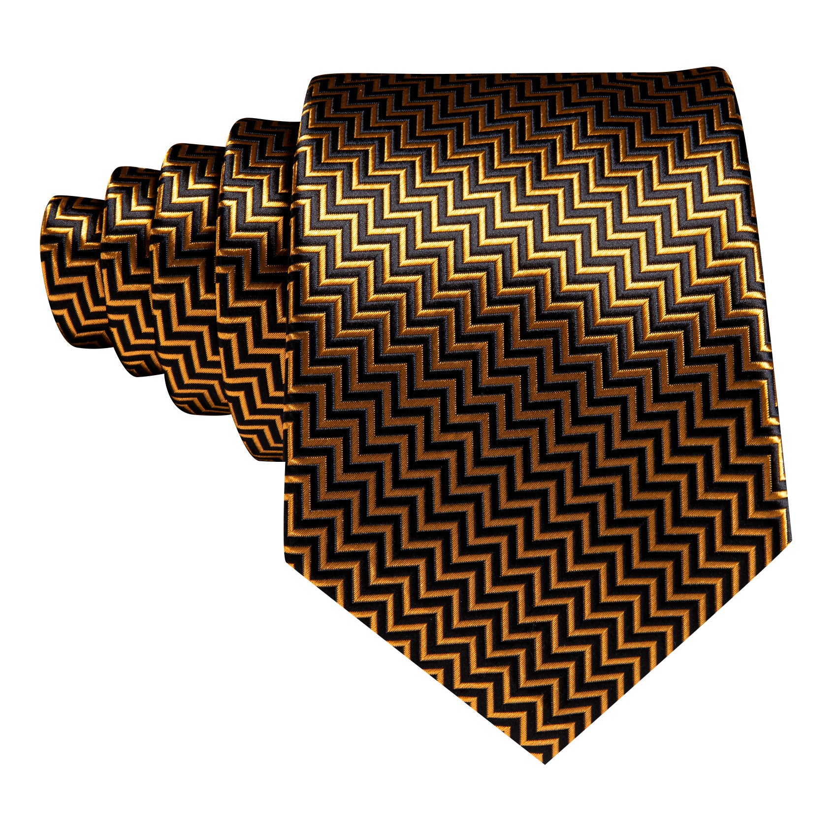 Gold Black Ripple Silk Tie Handkerchief Cufflinks Set