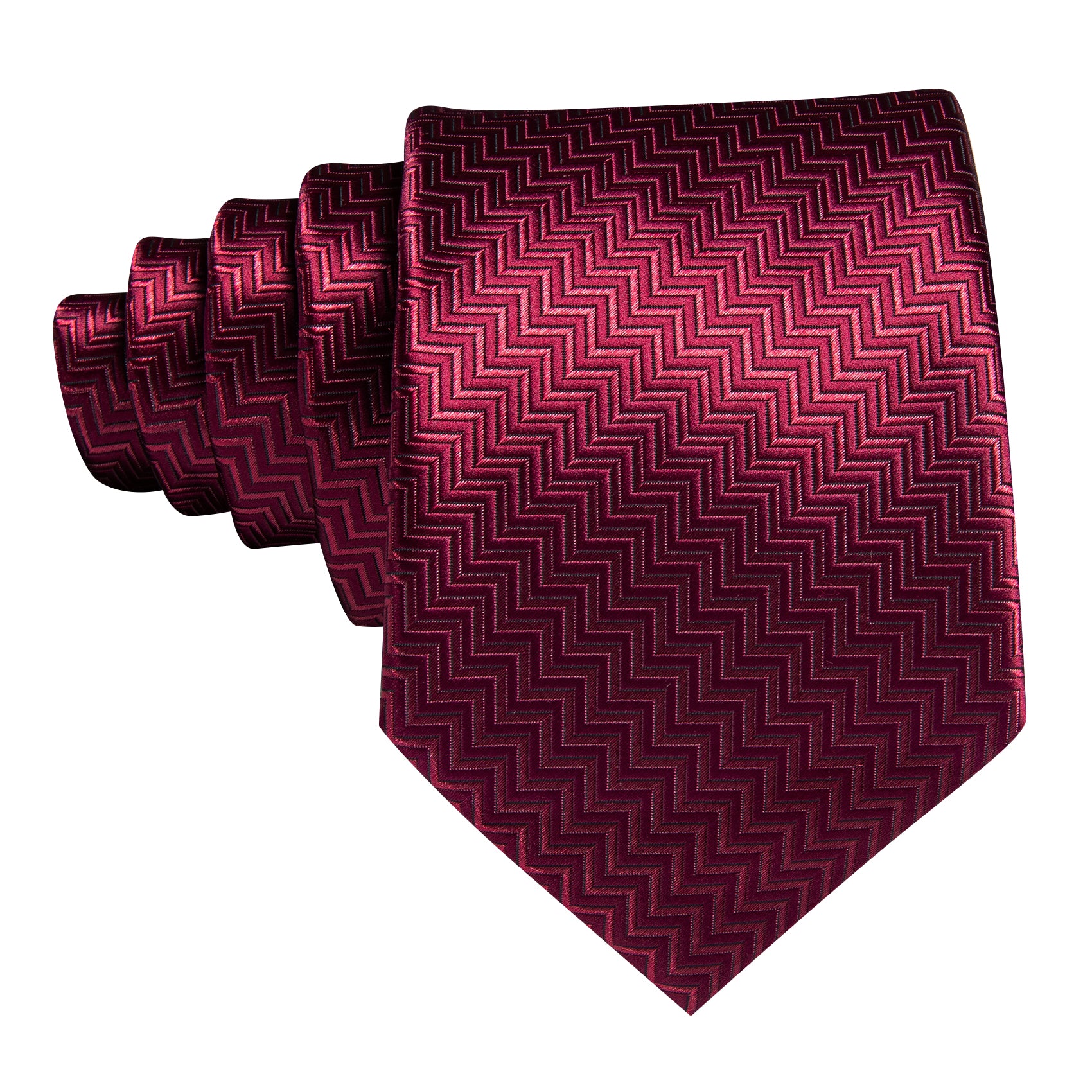 Dark Red Ripple Silk Tie Handkerchief Cufflinks Set