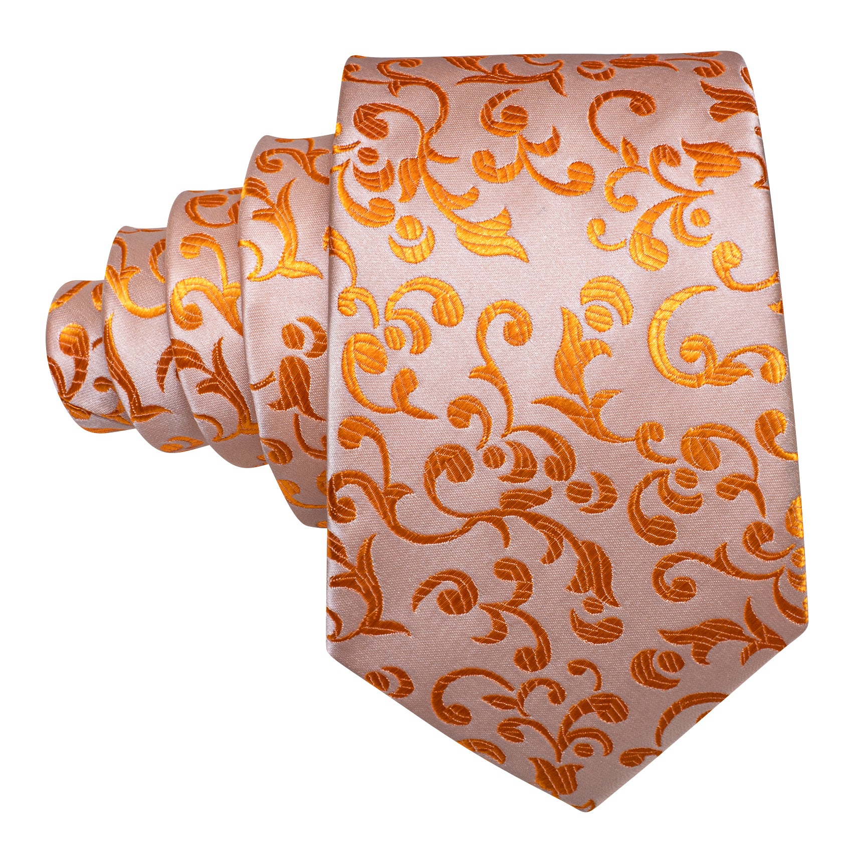 Pink Orange Floral Silk Tie Hanky Cufflinks Set