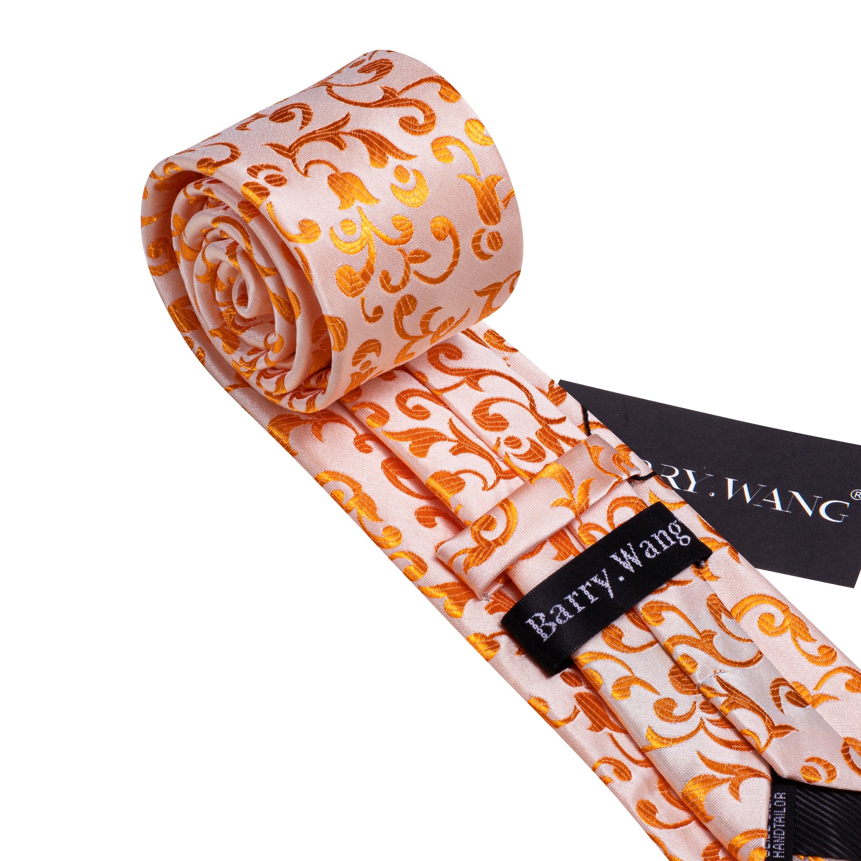 Pink Orange Floral Silk Tie Hanky Cufflinks Set