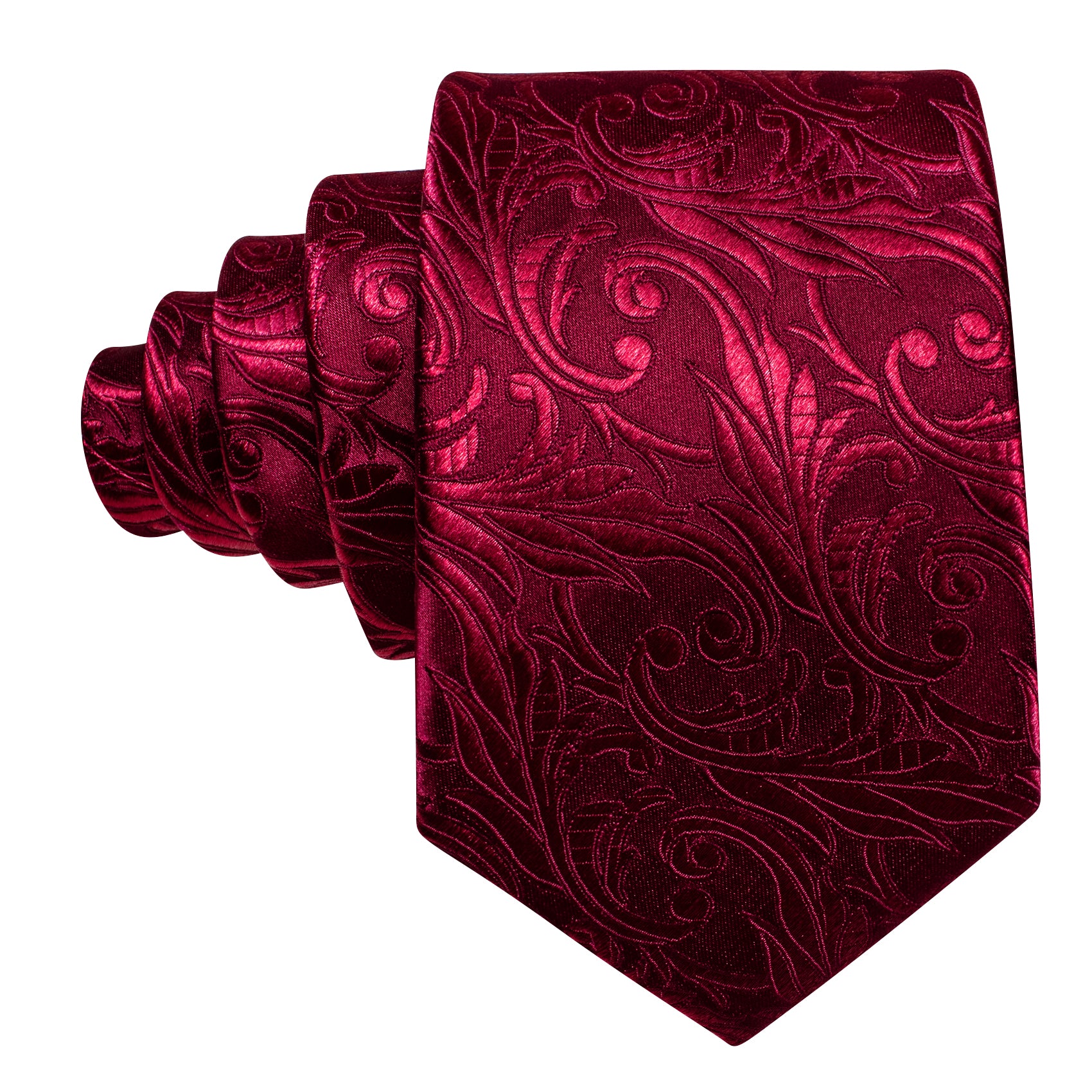 Dark Red Paisley Silk Tie Hanky Cufflinks Set