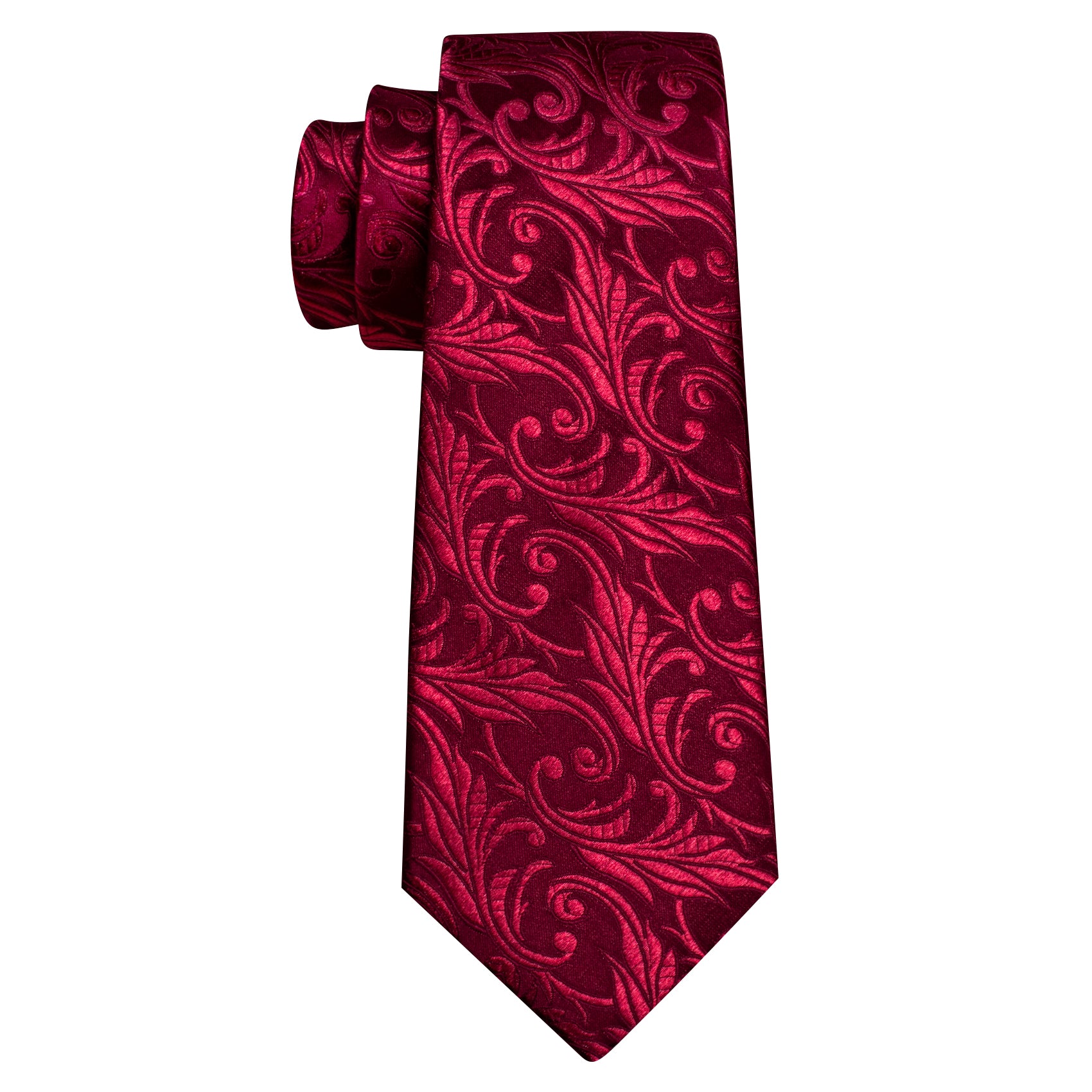Dark Red Paisley Silk Tie Hanky Cufflinks Set