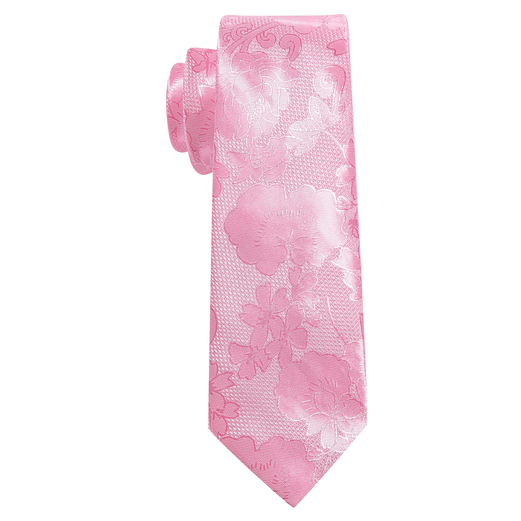 Bright Pink Flower Silk Tie Handkerchief Cufflinks Set