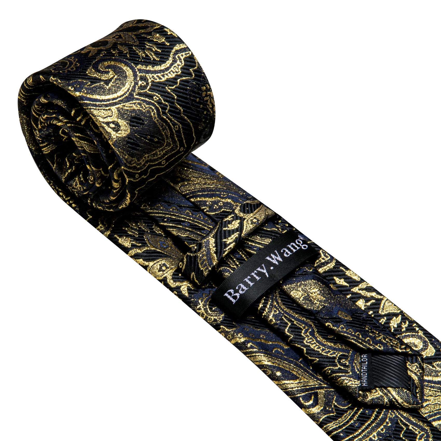 Black Gold Paisley Silk Tie Pocket Square Cufflinks Set